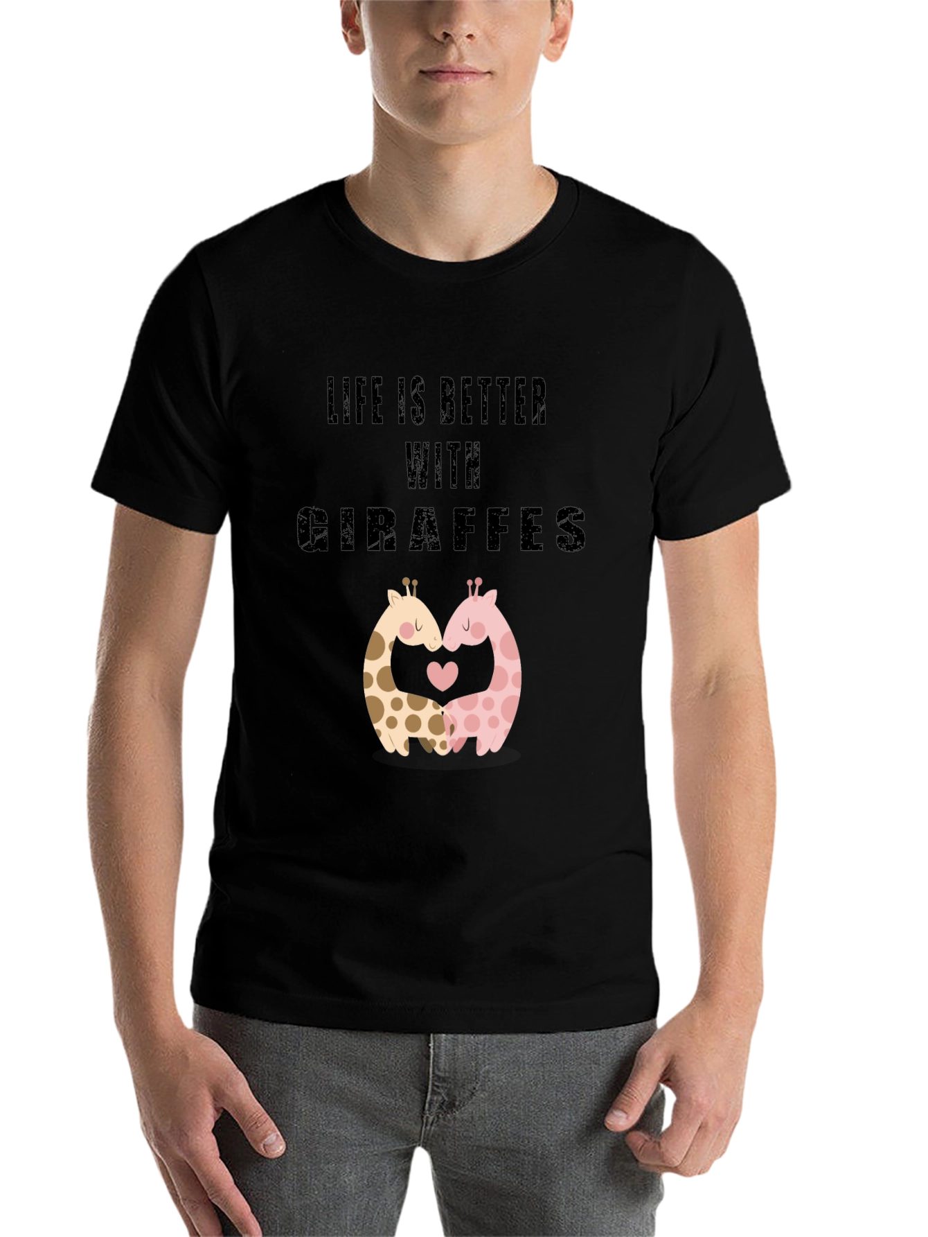 Black Life Is Better With Giraffes Black T-Shirt view 7