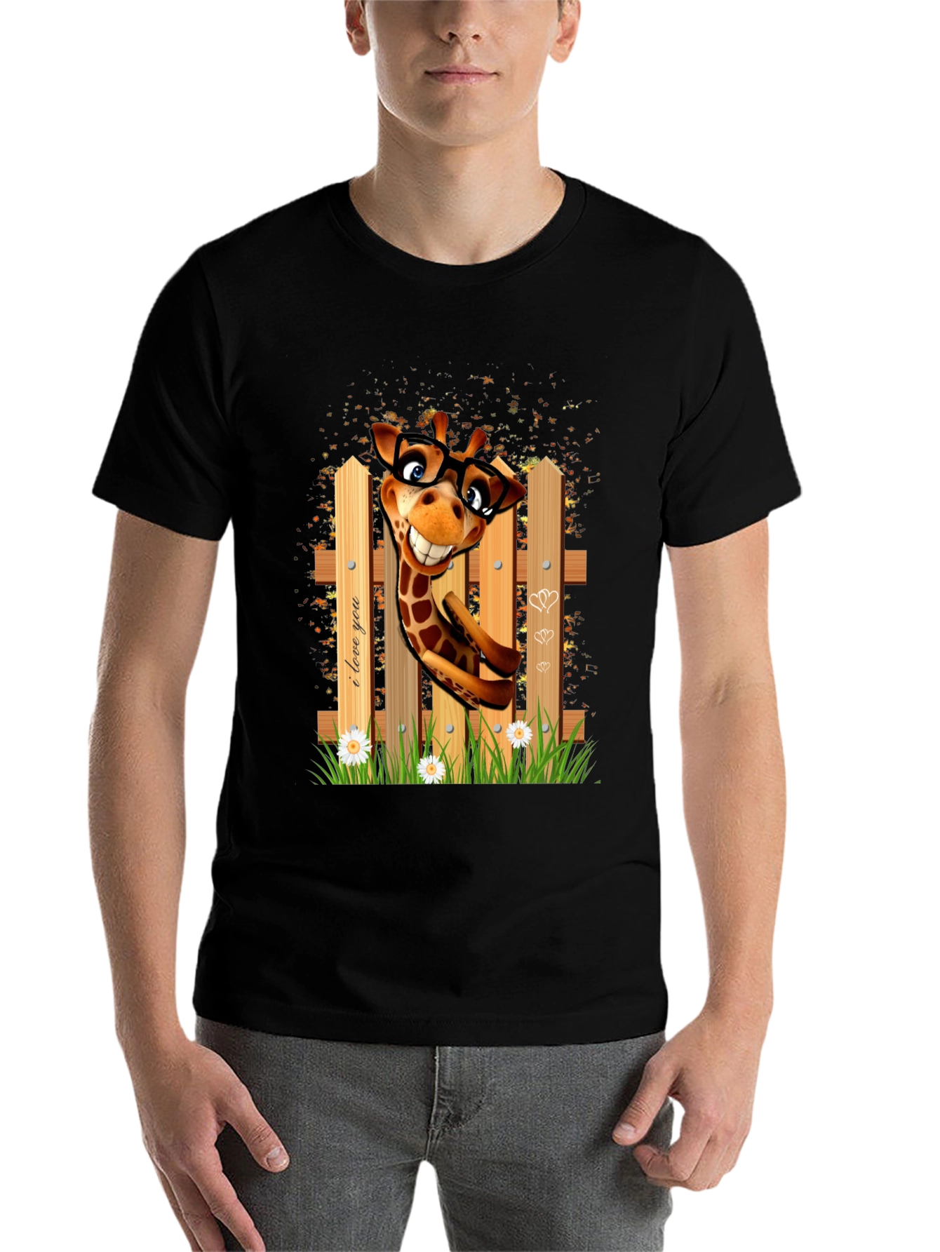 Black Funny Giraffe in Glasses T-Shirt view 7