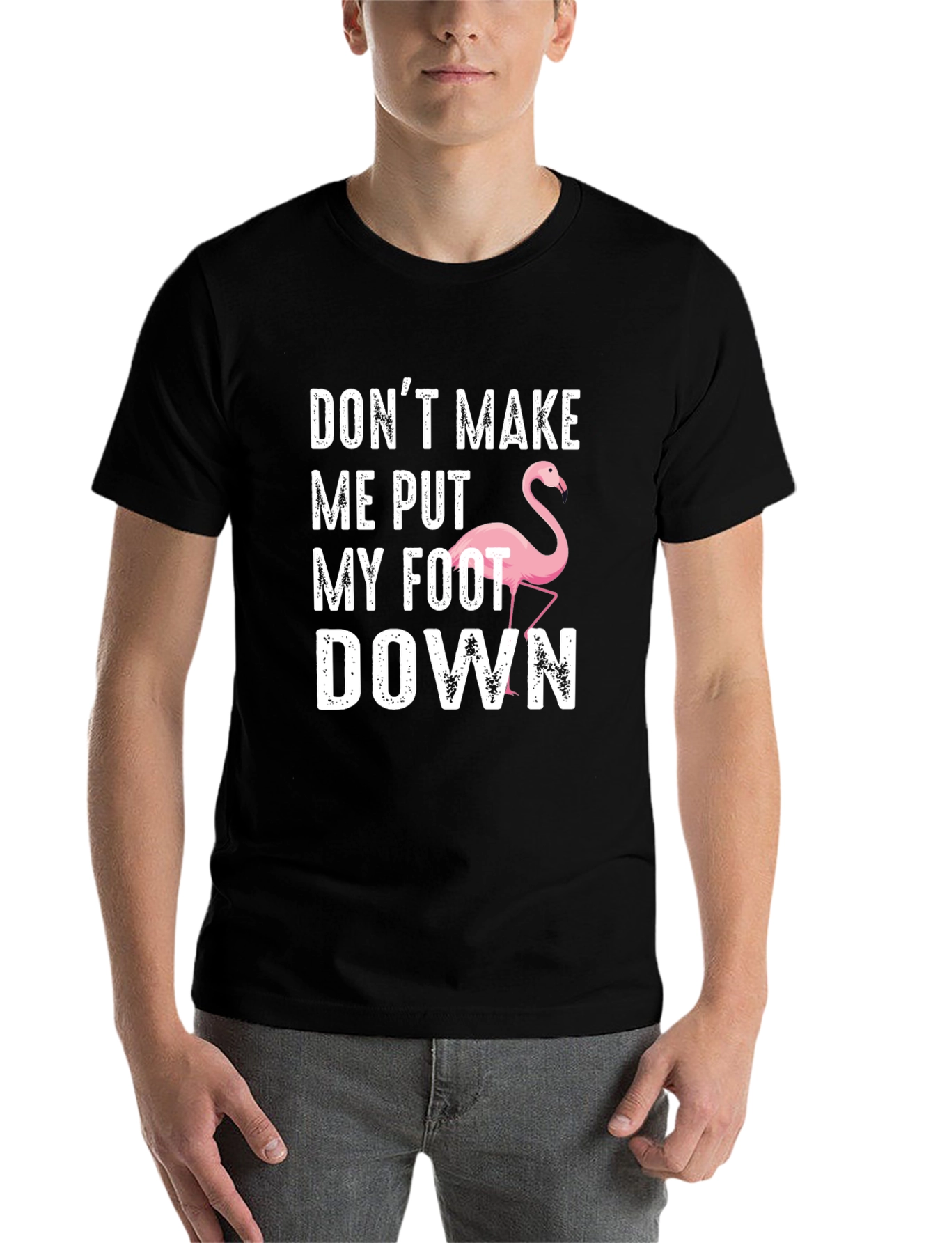 Black Funny Flamingo T-Shirt: Don't Make Me Put My Foot Down view 7