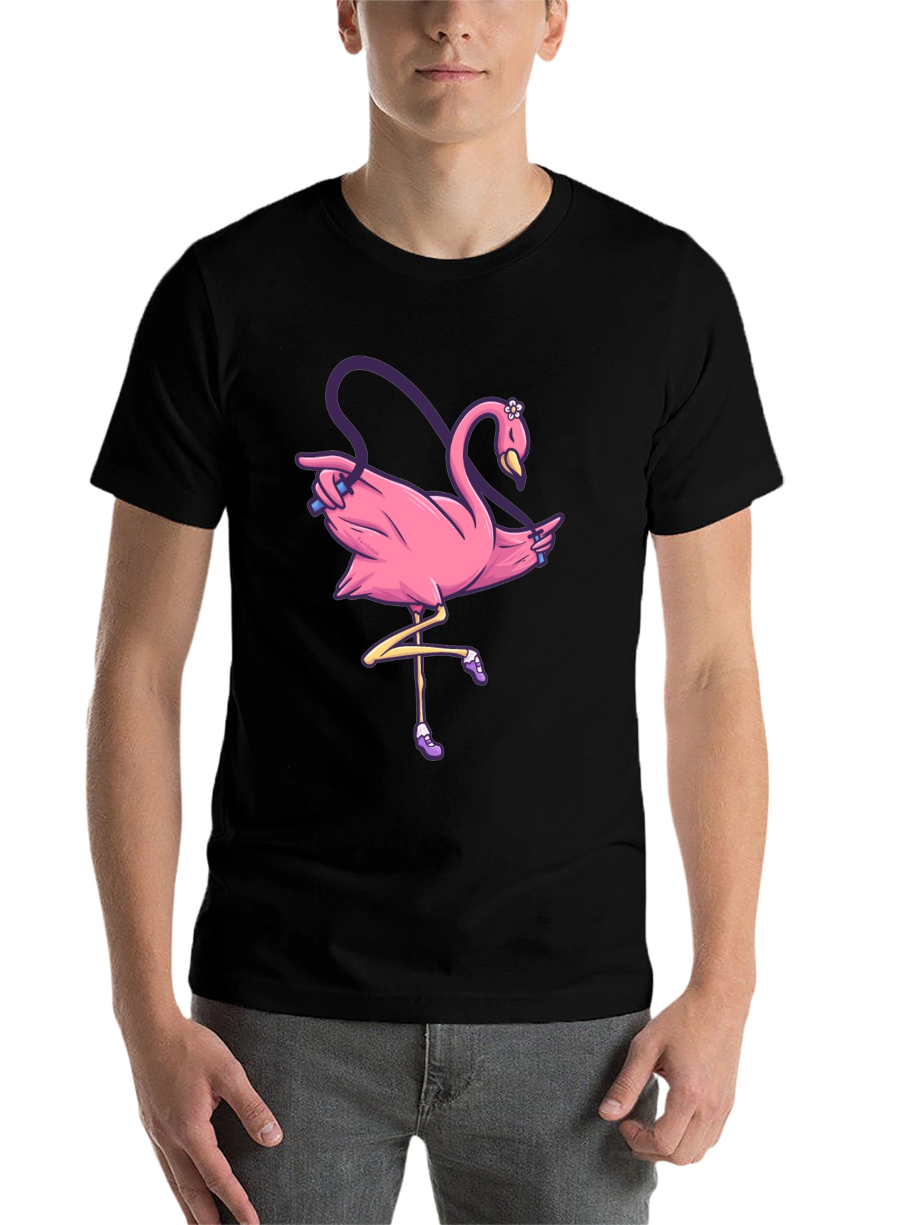 Black Pink Flamingo Jump Rope T-Shirt view 7