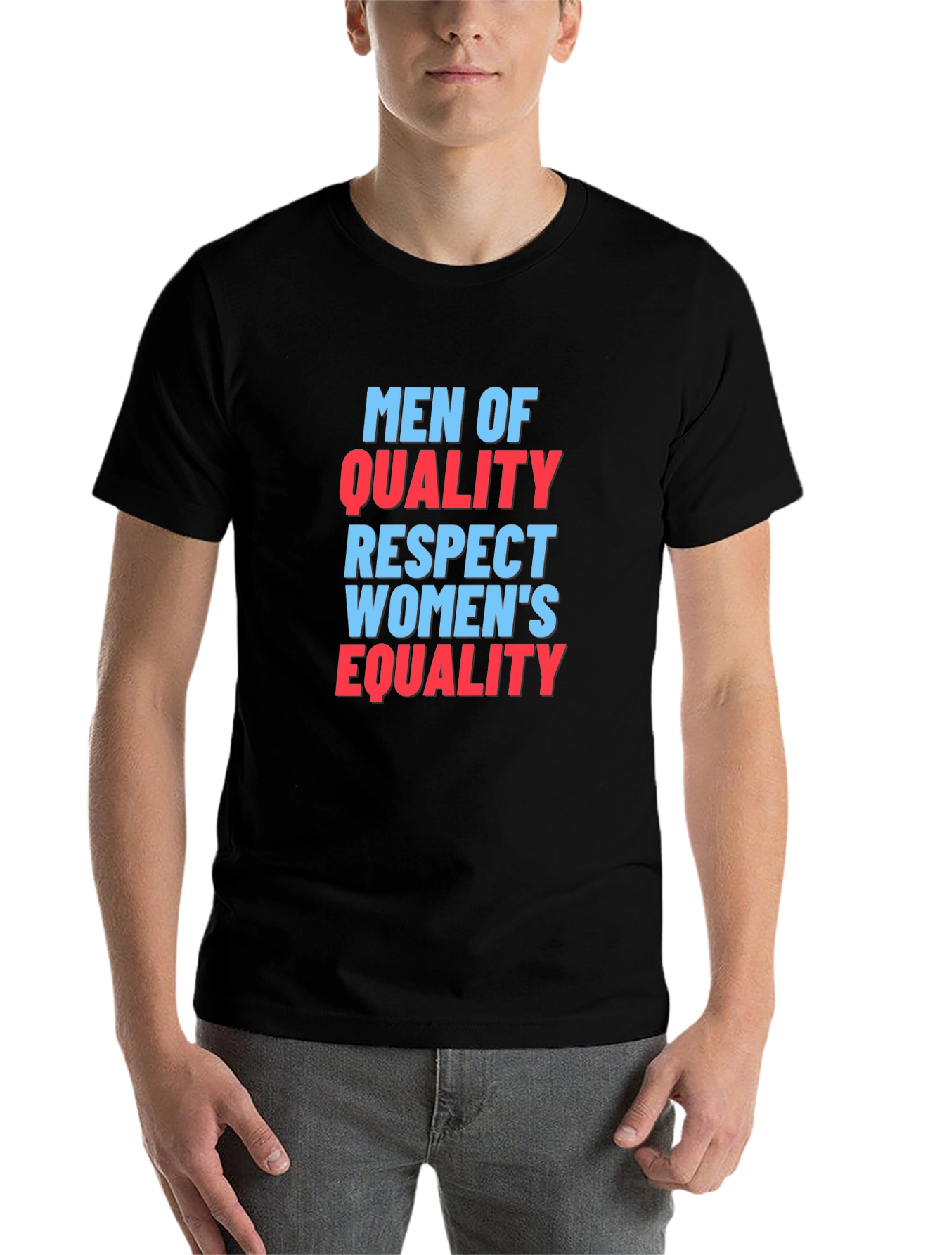 Black Men of Quality Respect Women's Equality T-Shirt view 7
