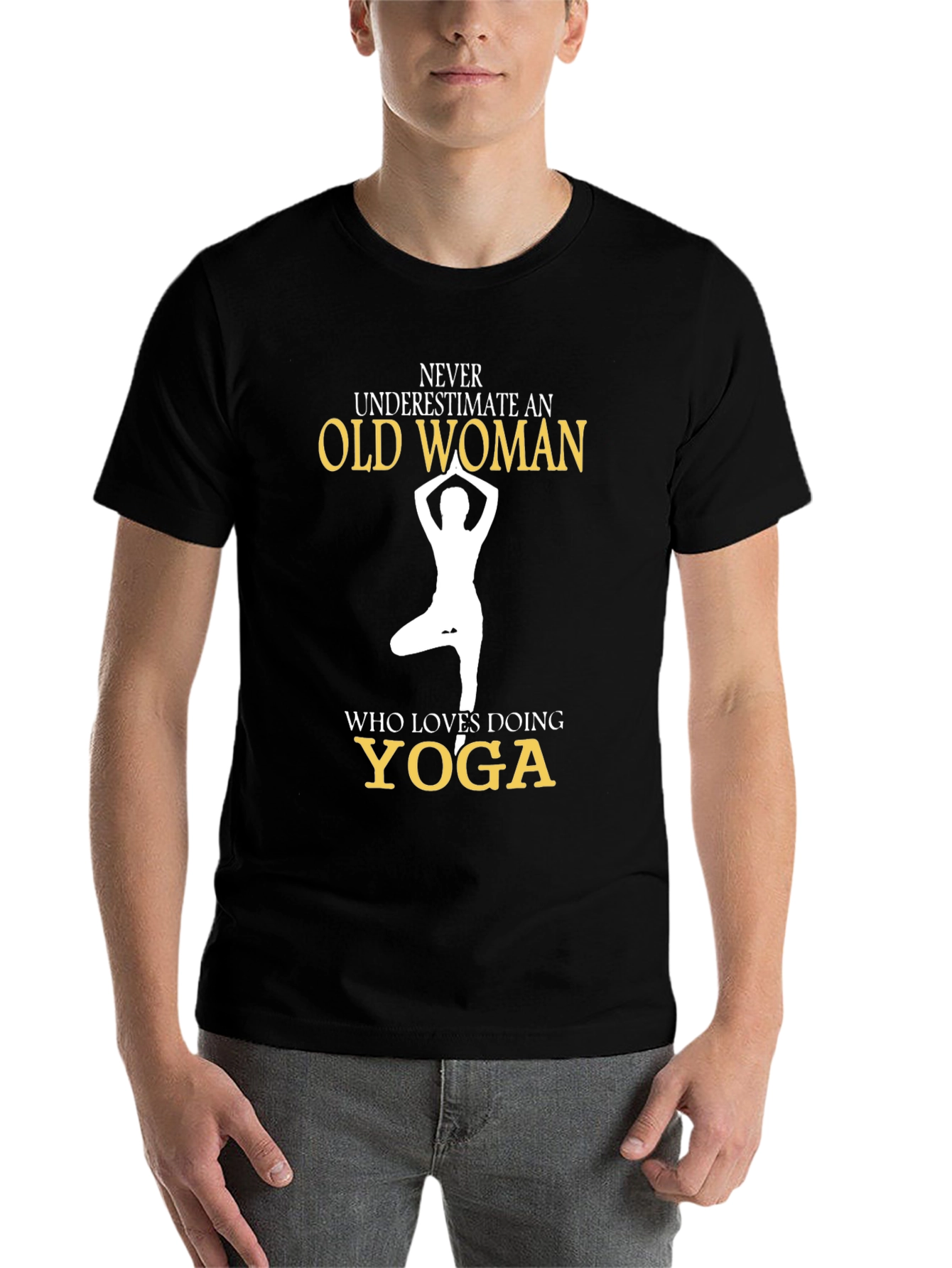 Black Yoga Lover Tee: Never Underestimate an Old Woman view 7