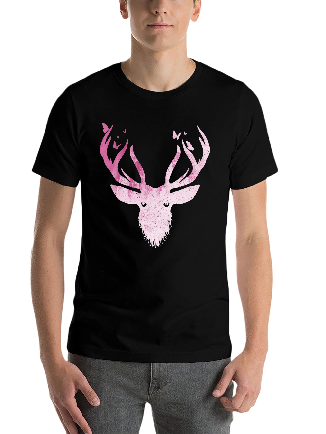 Black Deer Antler Butterfly Graphic T-Shirt view 7