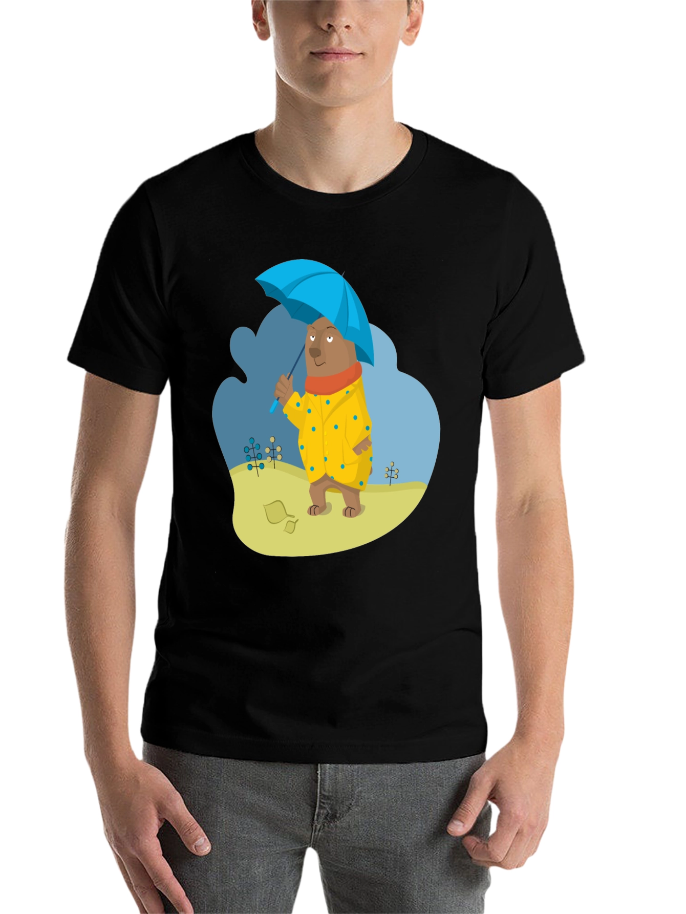 Black Bear in Raincoat Graphic T-Shirt - Unisex Casual Tee view 7