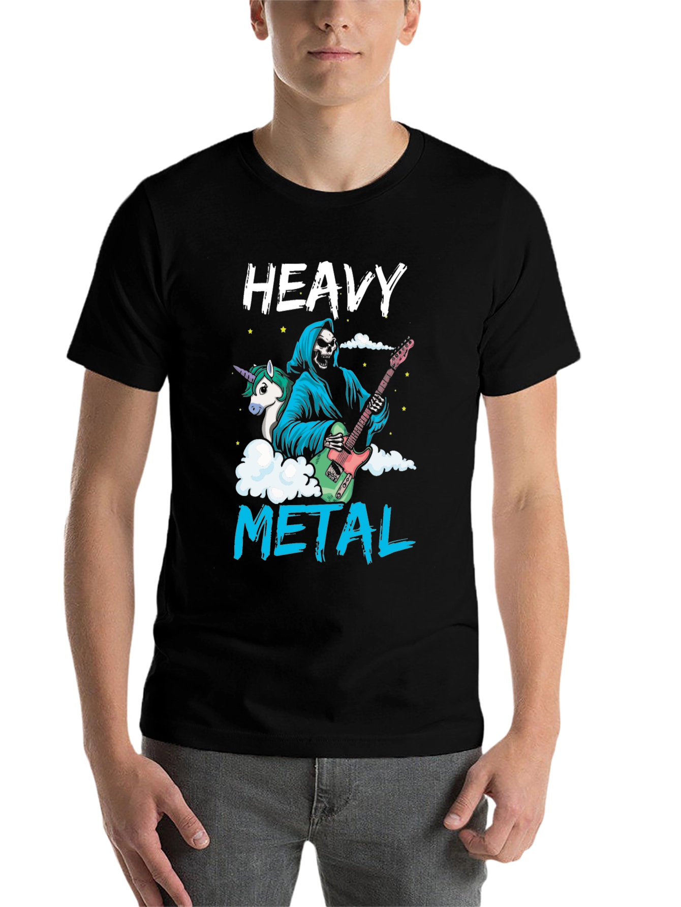 Black Heavy Metal Graphic Tee - Grim Reaper Unicorn Guitarist view 7