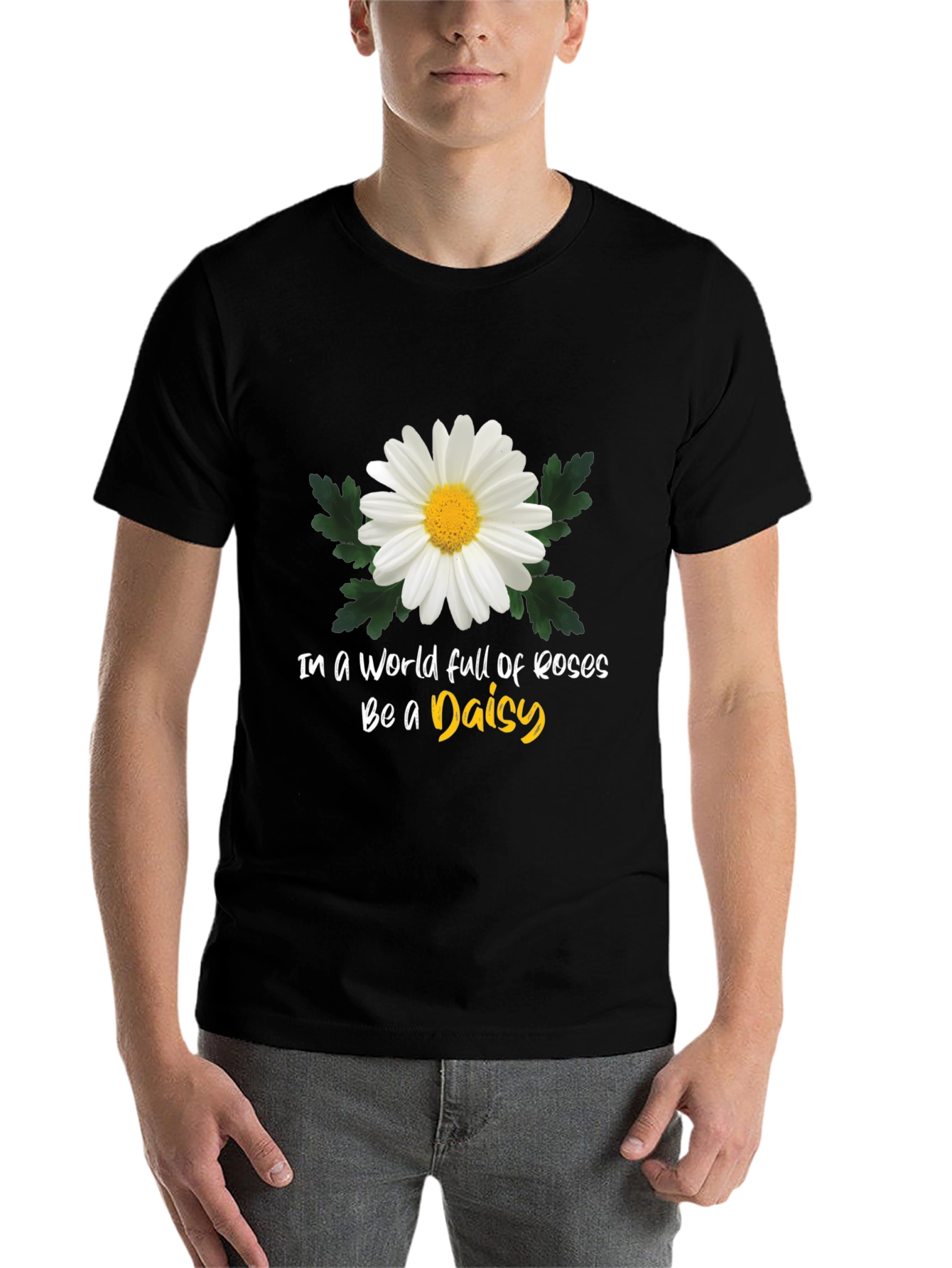 Black Be a Daisy T-Shirt: Unique Floral Graphic Tee view 7