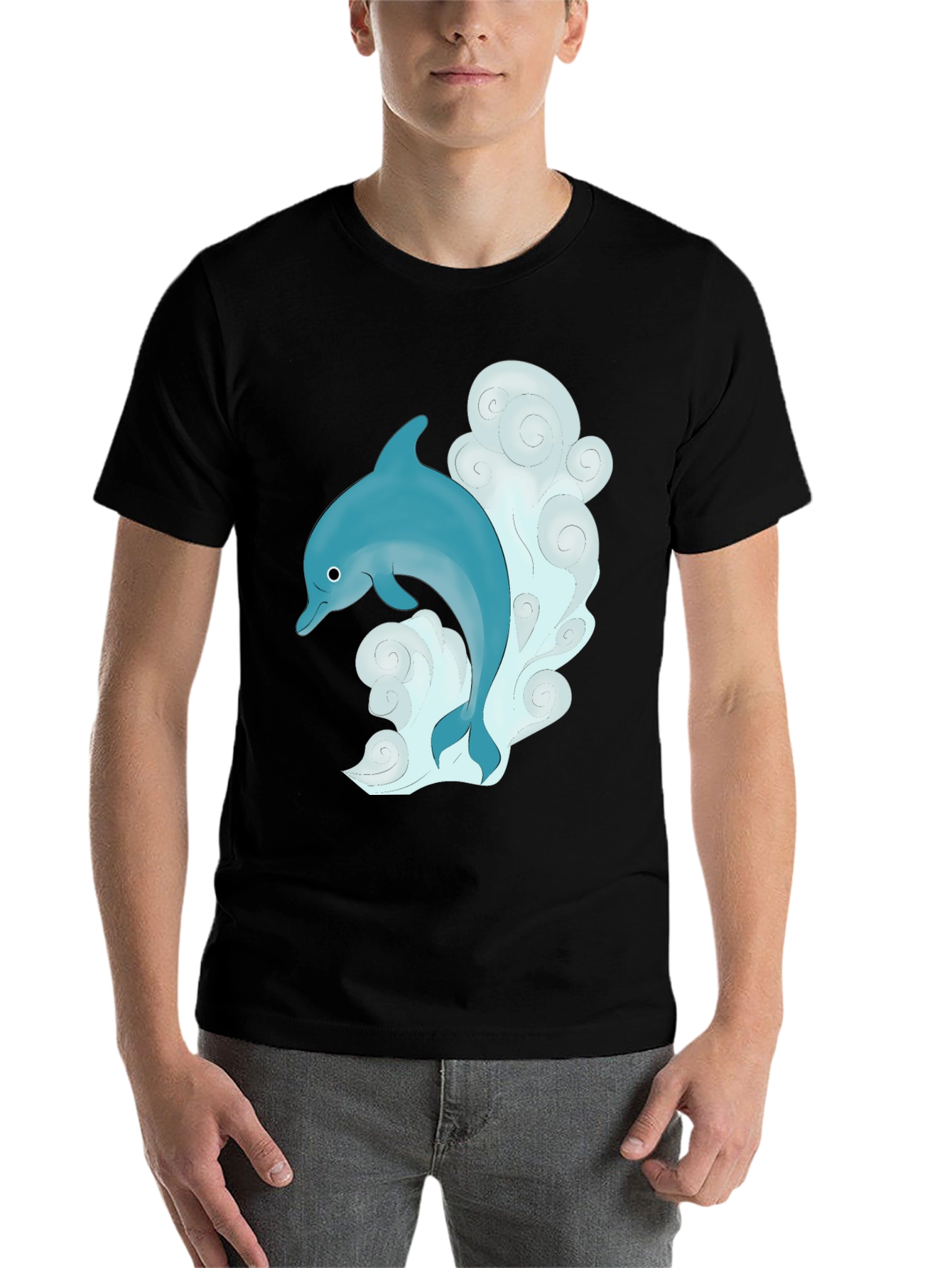 Black Dolphin Graphic T-Shirt - Black Cotton Tee view 7