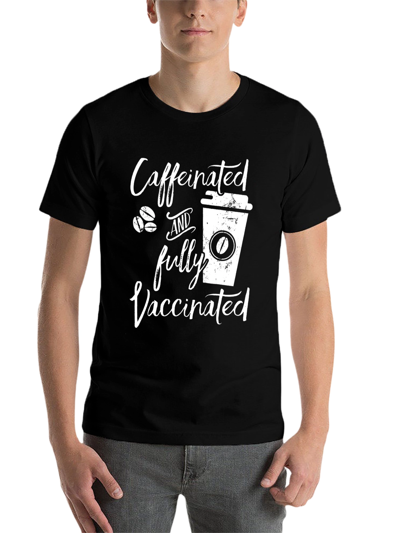 Black Caffeinated and Fully Vaccinated Black T-Shirt view 7