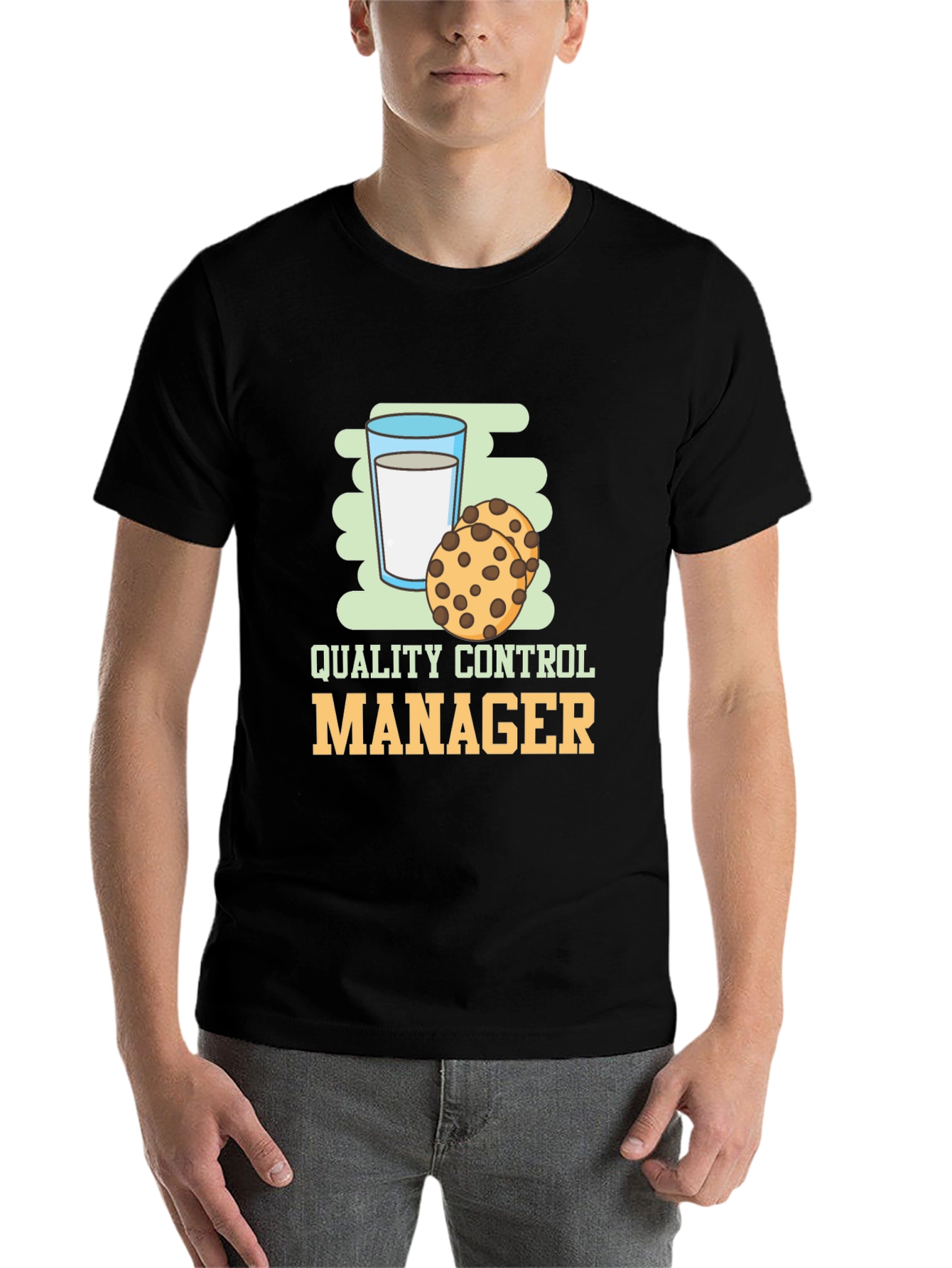 Black Quality Control Manager Cookie & Milk Graphic T-Shirt view 7