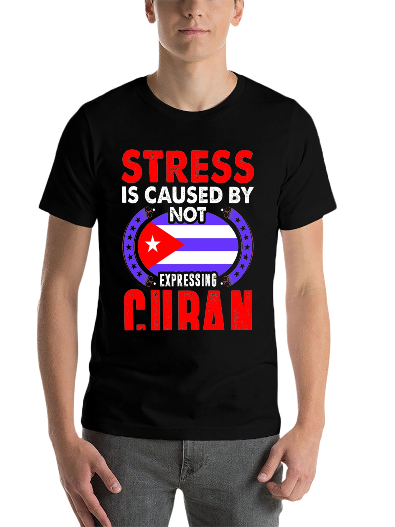 Black Cuban Pride T-Shirt - Stress Relief view 7