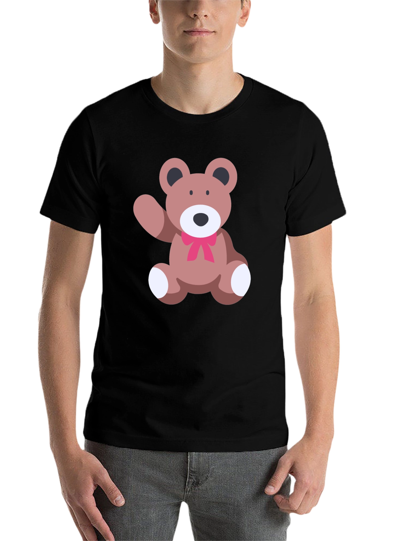 Black Cute Teddy Bear Graphic Black T-Shirt view 7