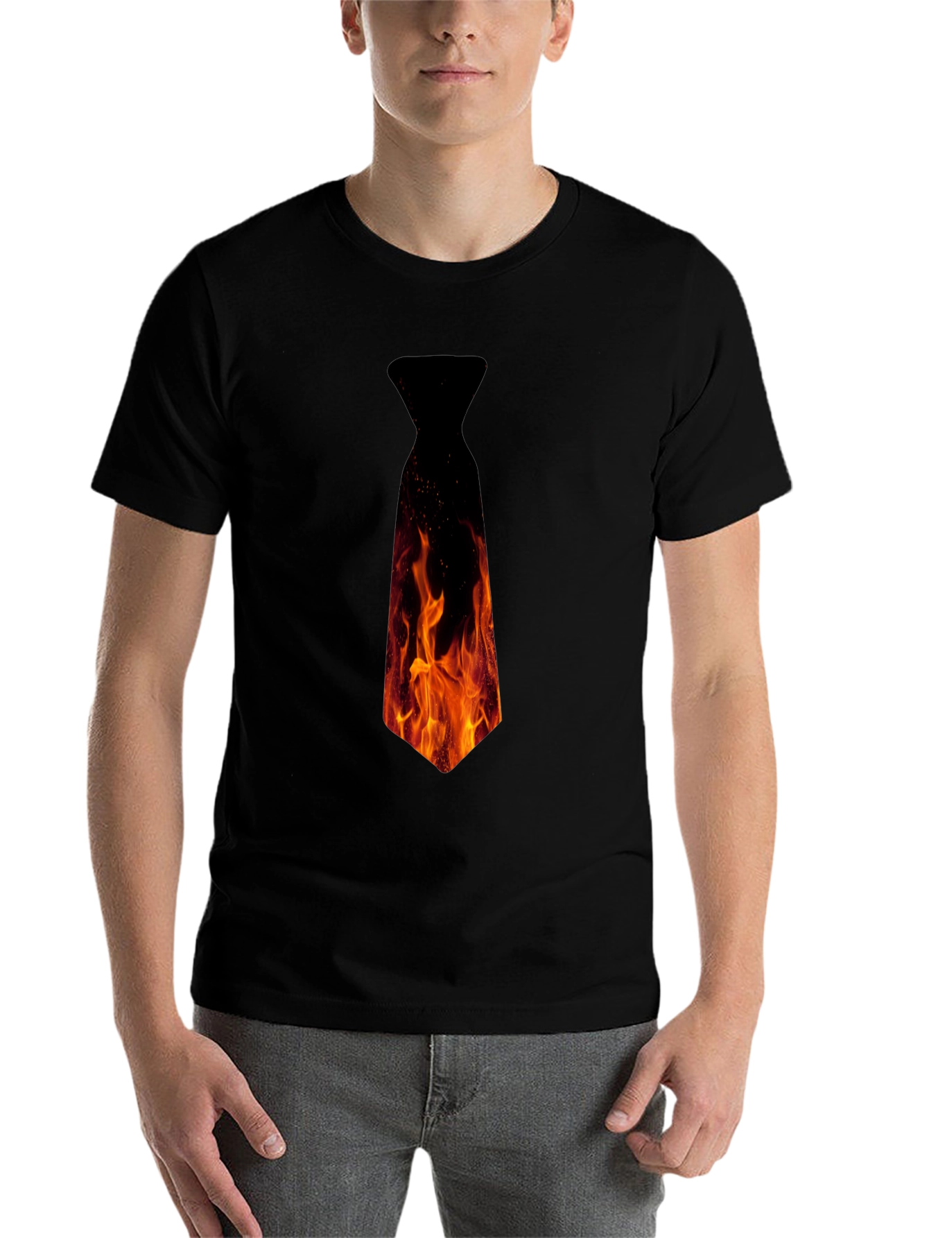 Black Fiery Necktie Graphic Tee - Black Cotton T-Shirt view 7
