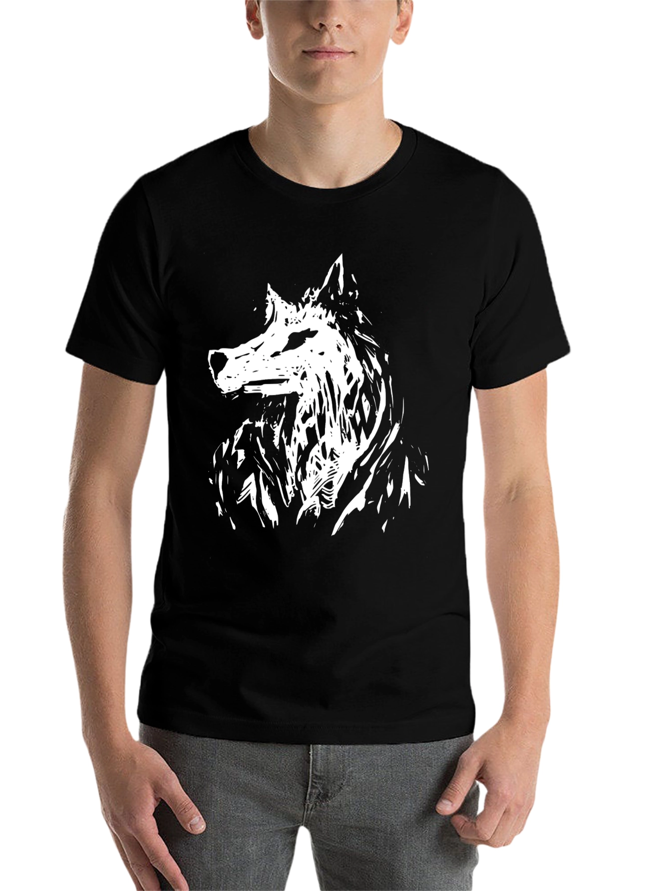 Black Black Wolf Graphic Tee - Stylish Animal Print Shirt view 7