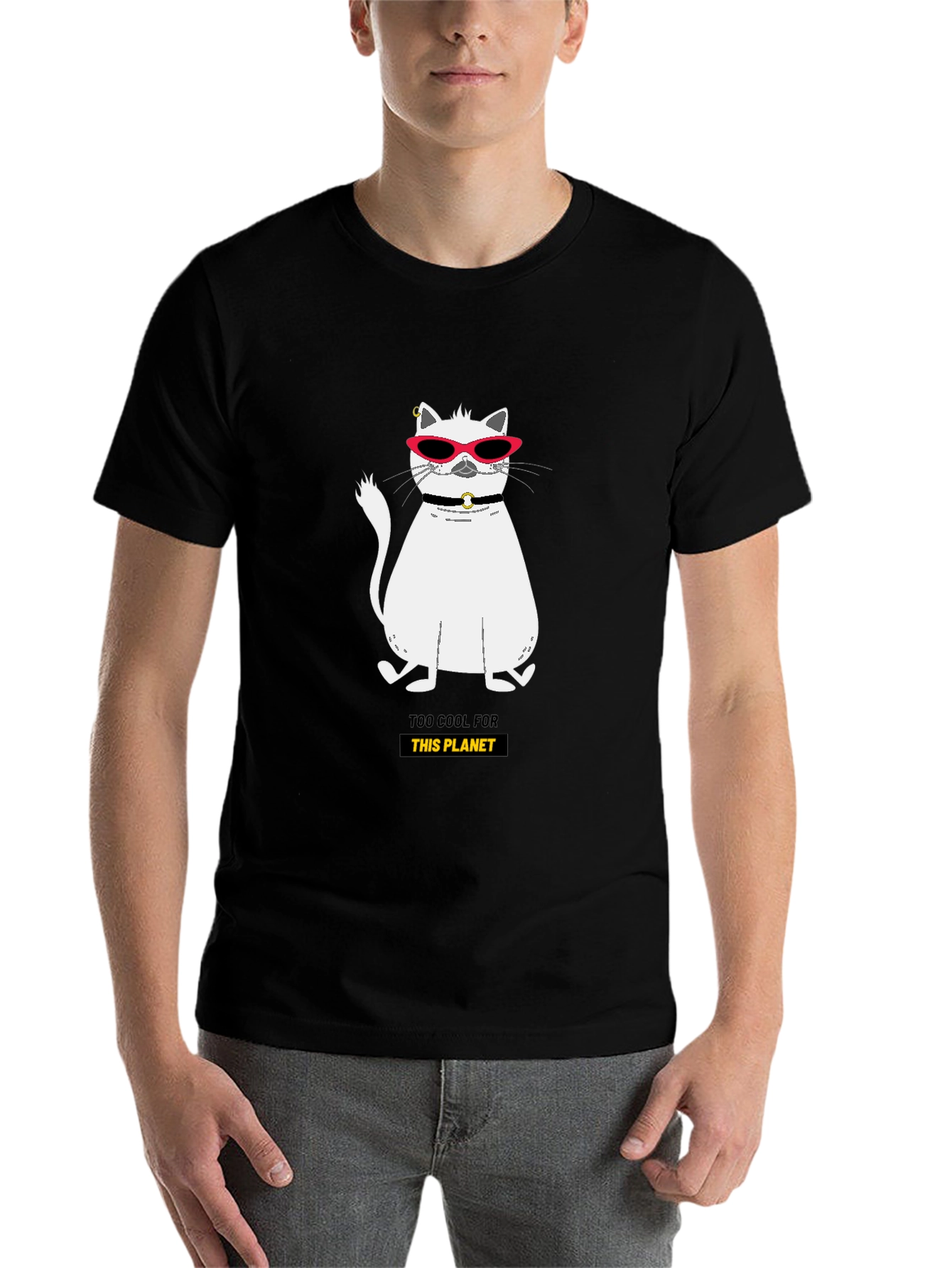 Black Cool Cat Graphic Tee - Too Cool For This Planet view 7