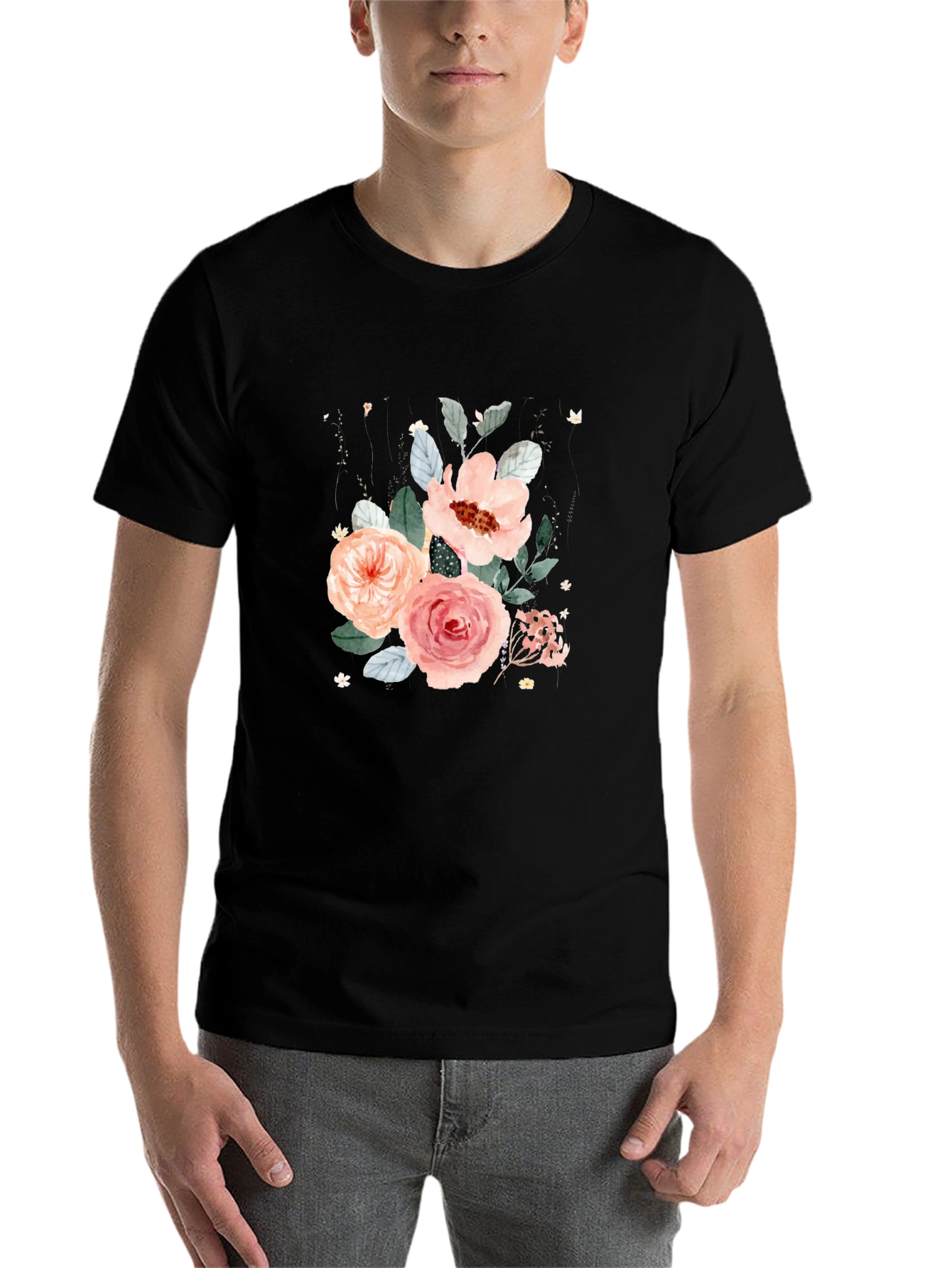 Black Floral Bouquet Black T-Shirt view 7