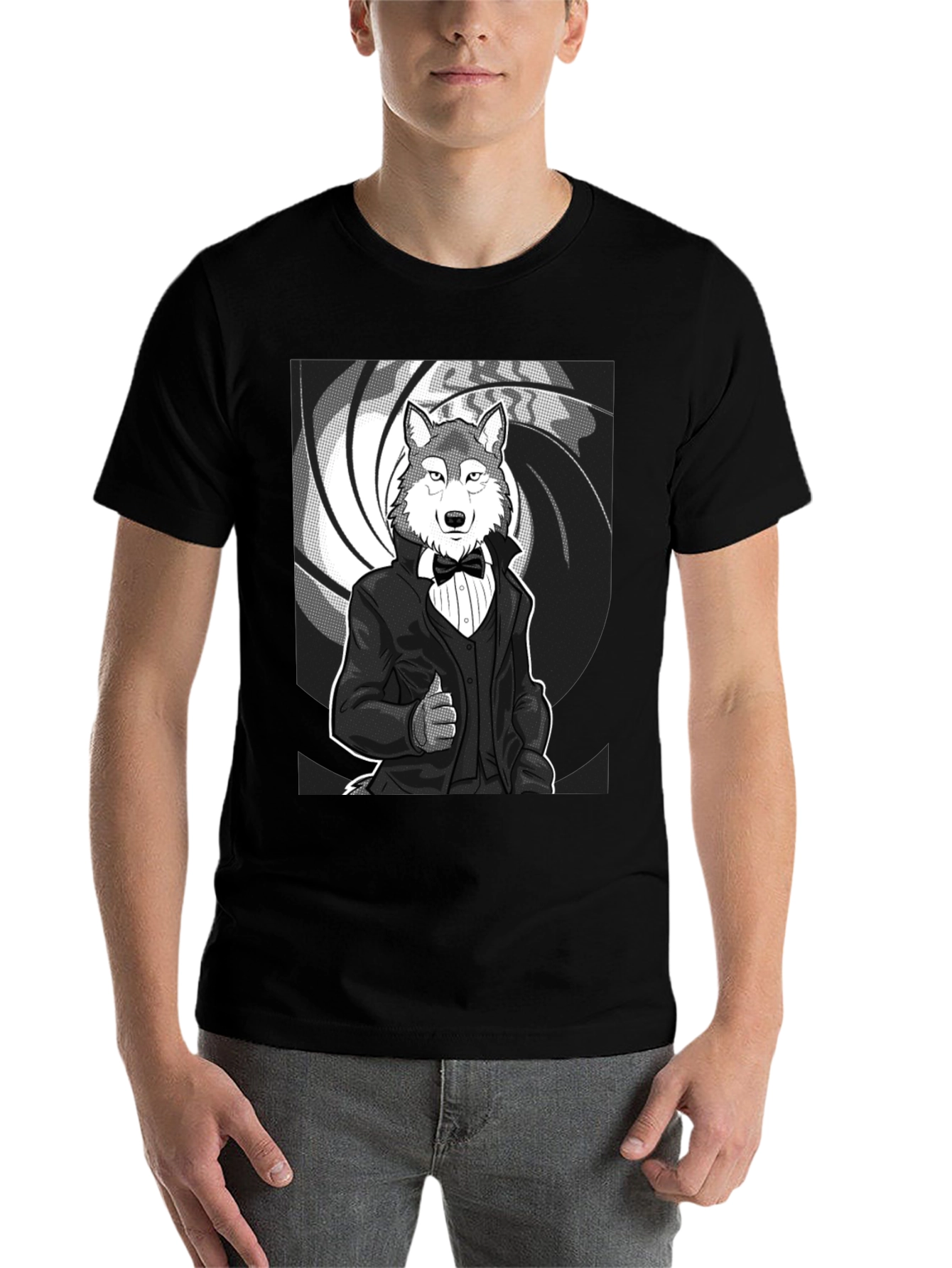Black Wolf Tuxedo T-Shirt - Suave and Sophisticated Style view 7
