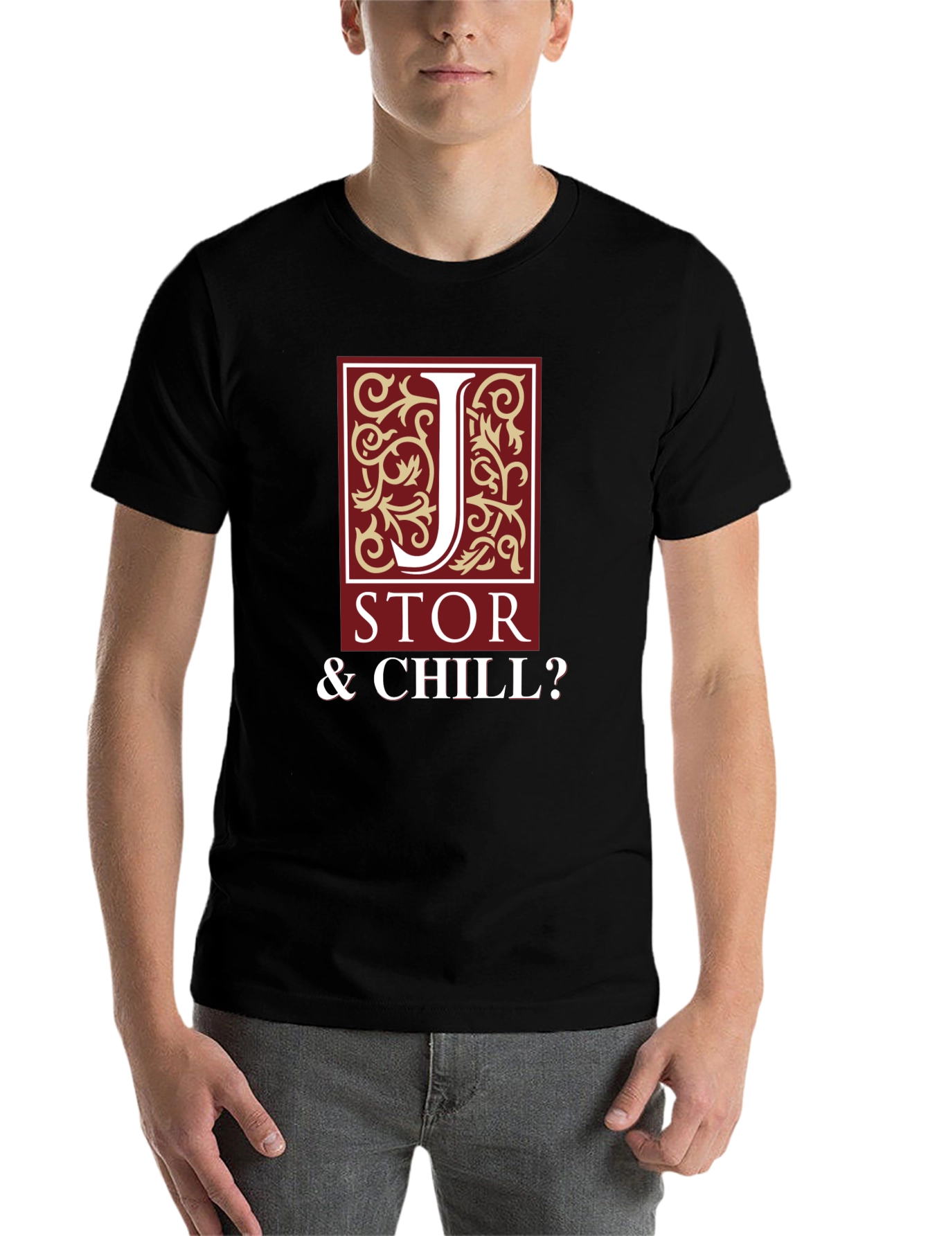 Black JSTOR & Chill? Men's Black Graphic T-Shirt view 7