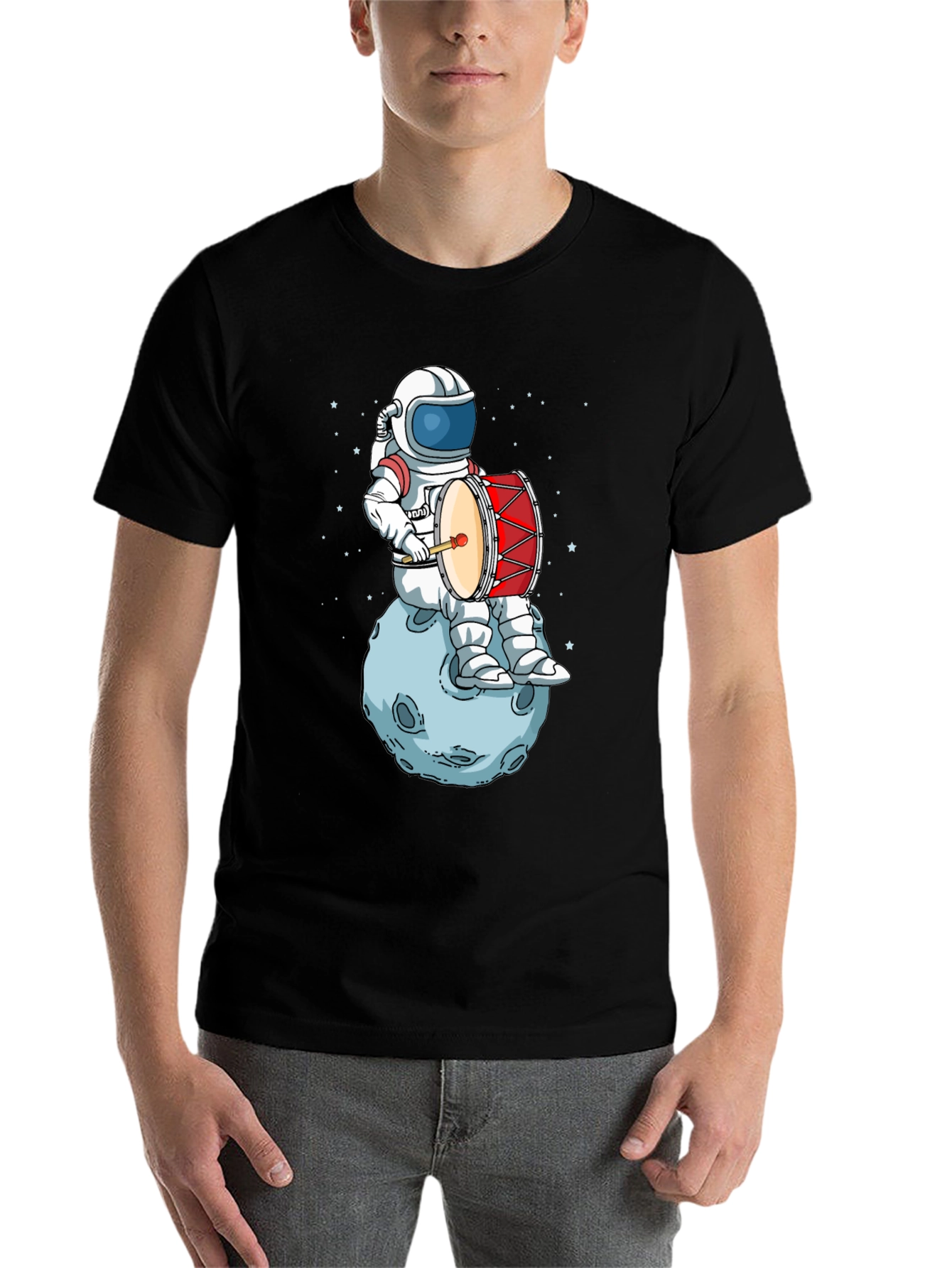 Black Astronaut Drummer T-Shirt - Space Music Tee view 7