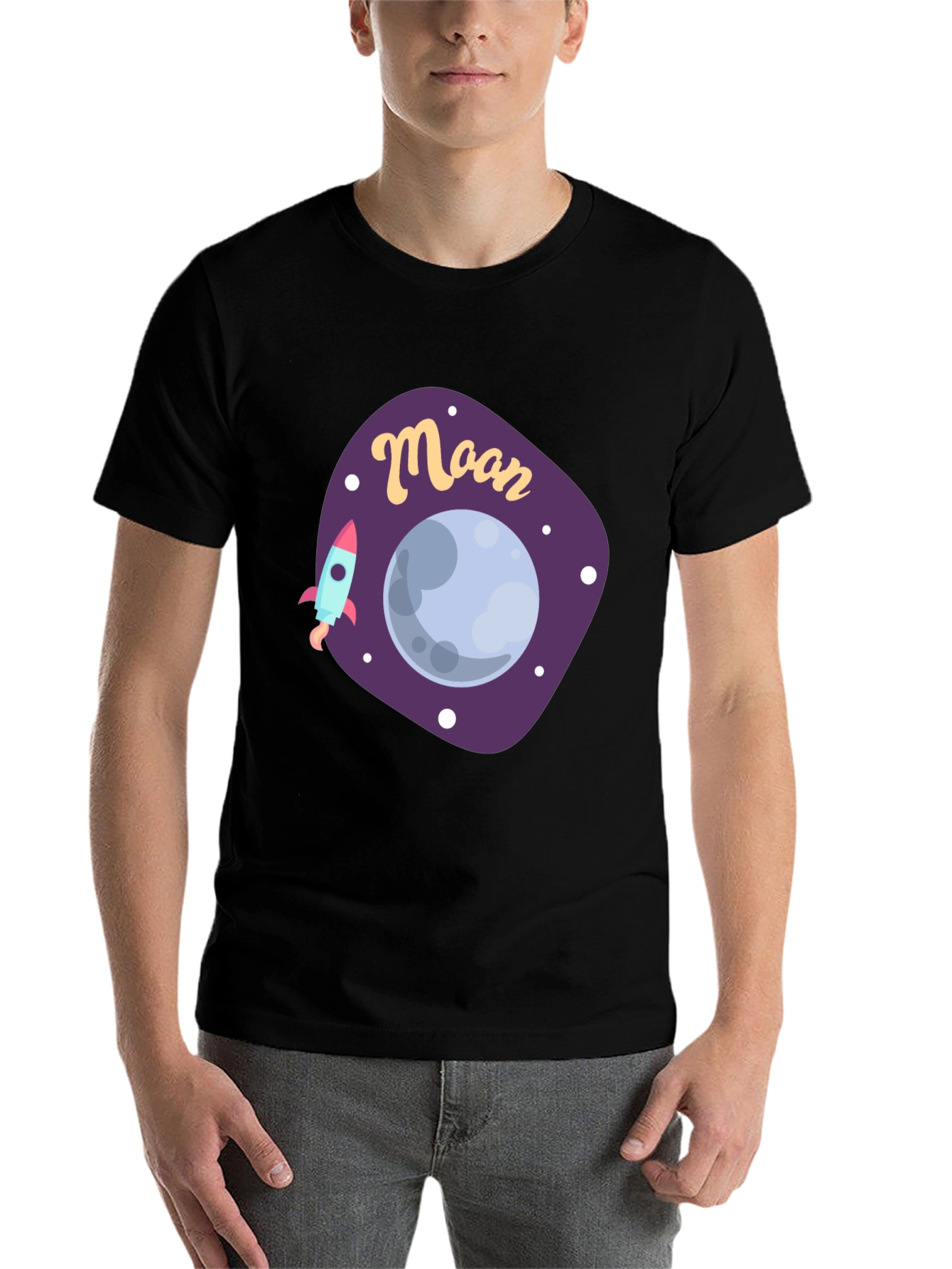 Black Moon Graphic T-Shirt - Space Rocket Design view 7