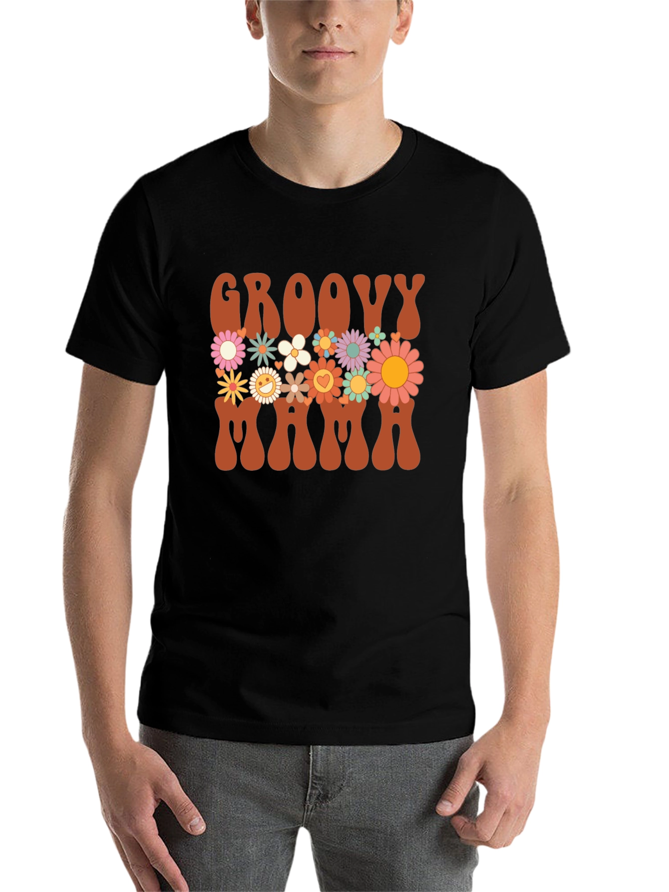 Black Groovy Mama Graphic Tee - Retro Floral Design view 7