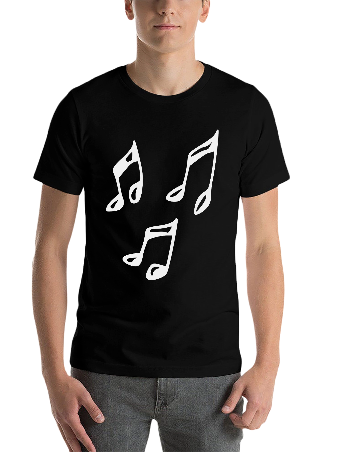 Black Musical Notes Graphic Tee - Black Cotton T-Shirt view 7