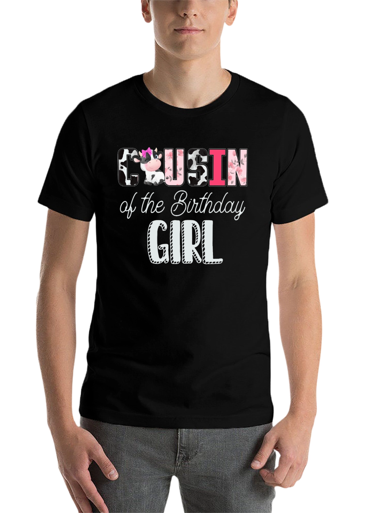 Black Cousin of the Birthday Girl T-Shirt - Cute Farm Animal Tee view 7