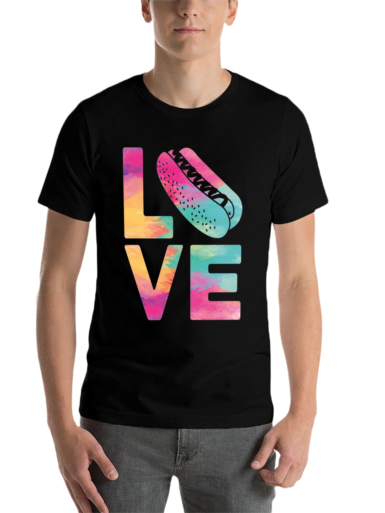 Black Colorful Love Hotdog T-Shirt - Fun & Casual Tee view 7