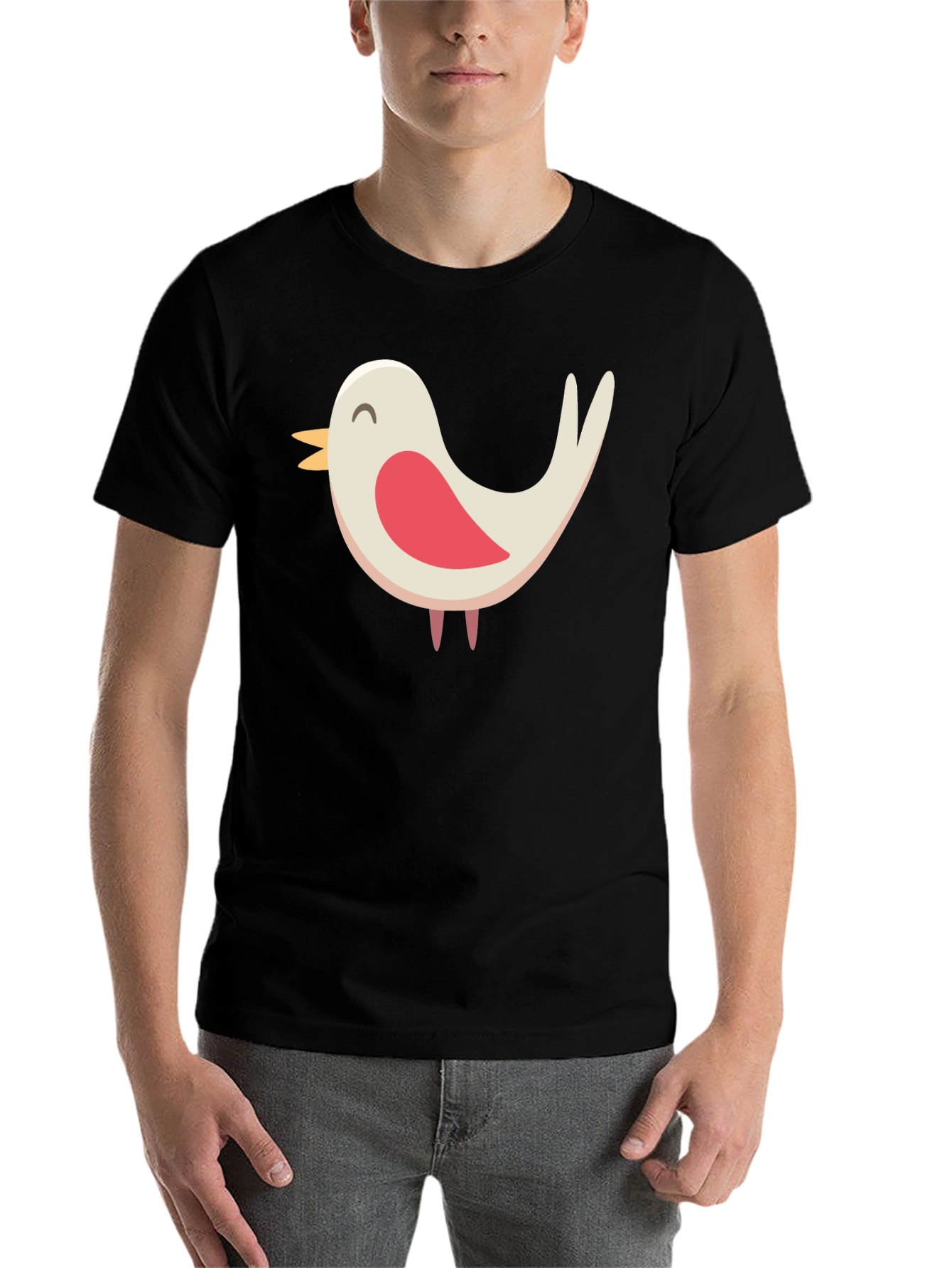 Black Cute Bird Graphic Tee - Black Cotton Blend Shirt view 7
