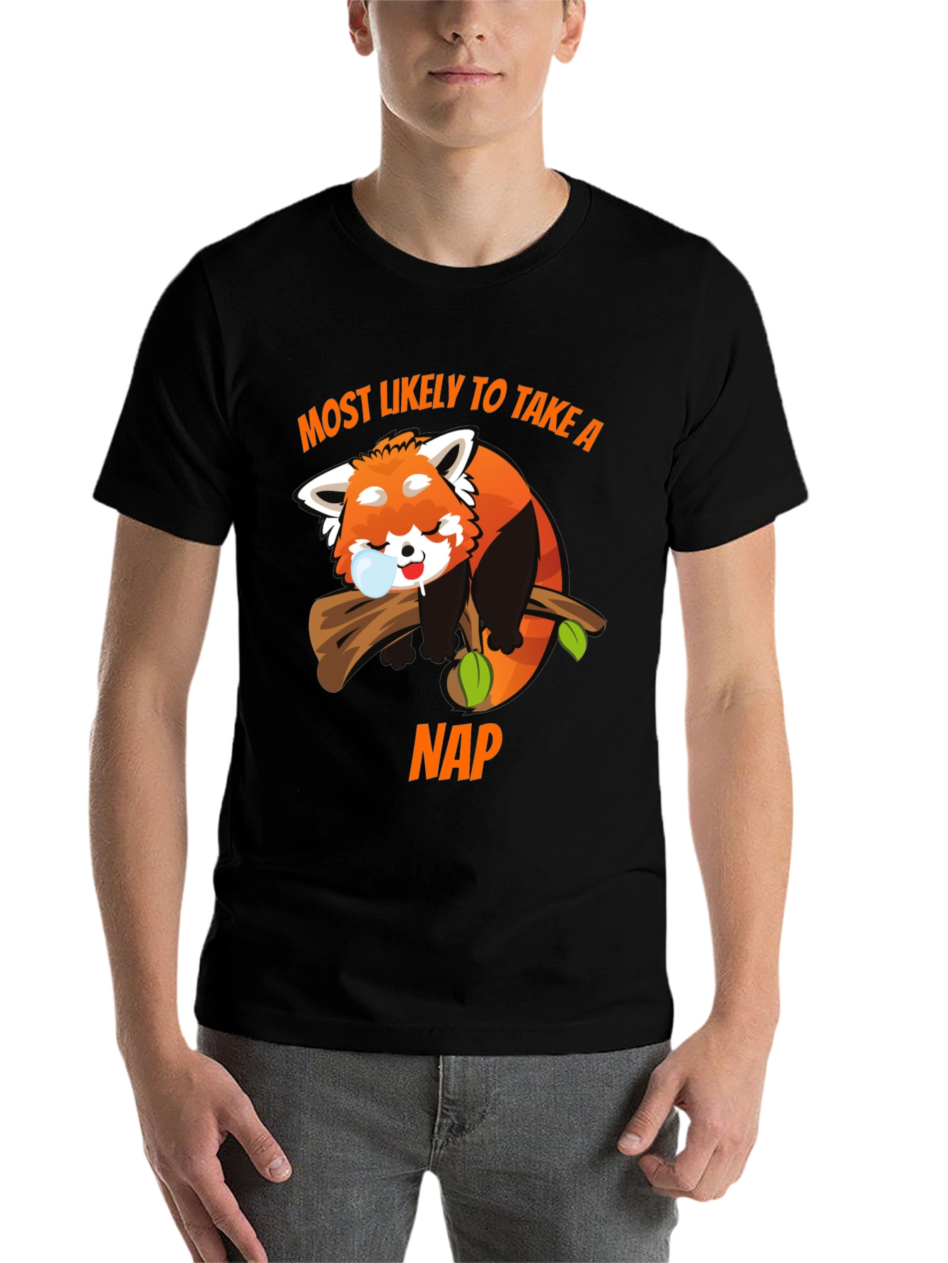 Black Funny Red Panda Nap T-Shirt view 7