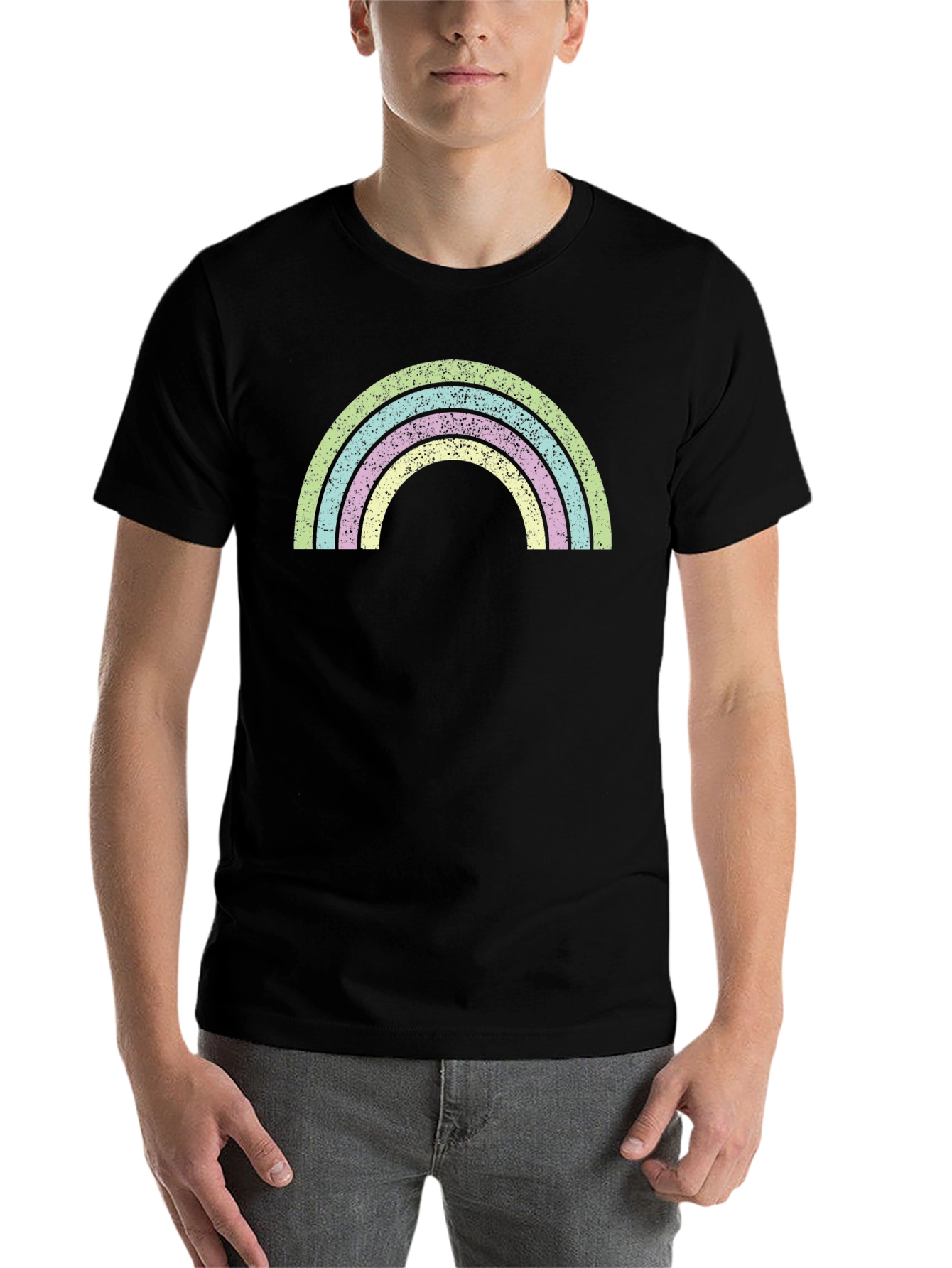 Black Retro Rainbow Graphic T-Shirt - Soft Cotton Blend view 7