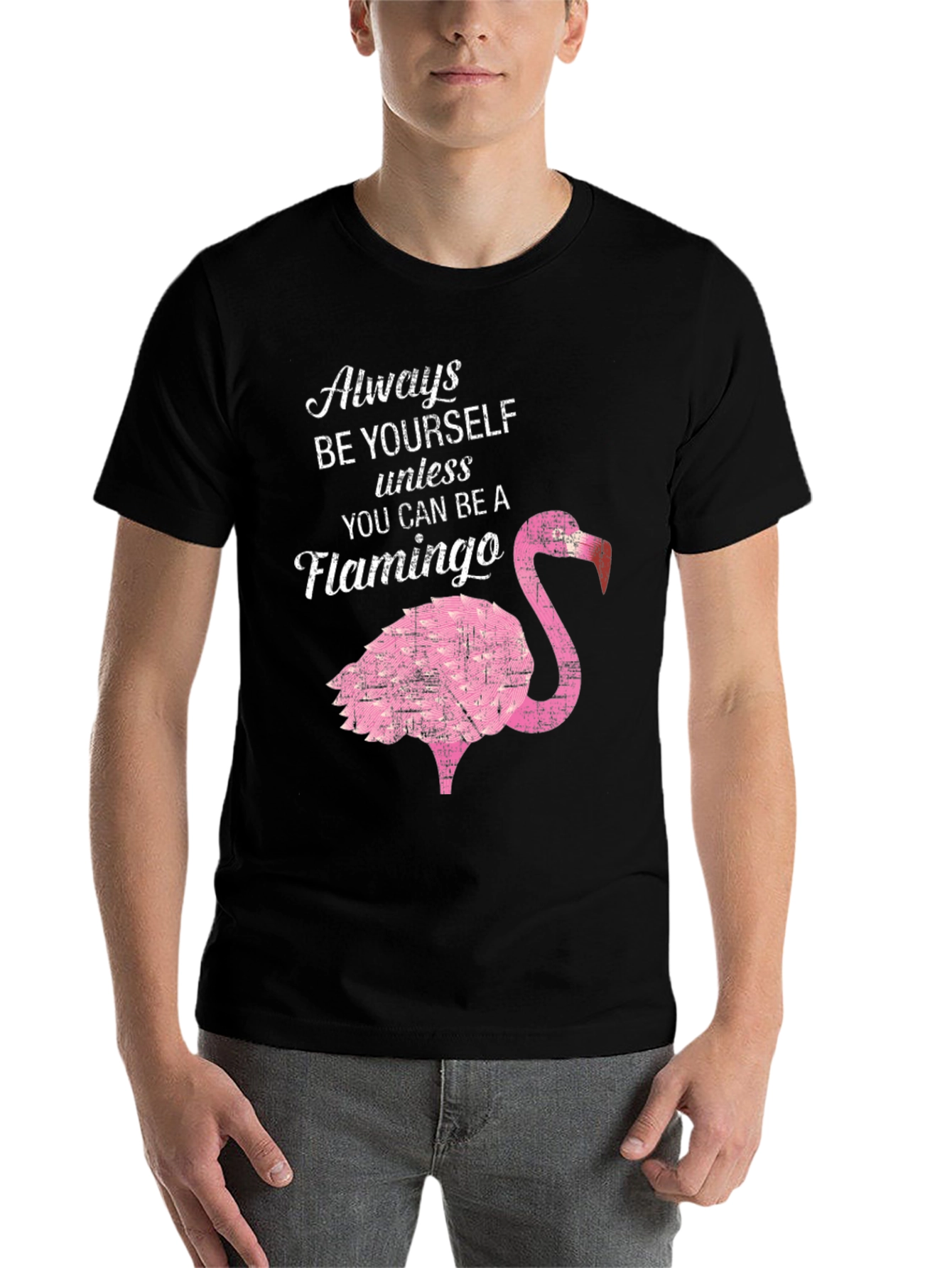 Black Be a Flamingo T-Shirt - Novelty Graphic Tee view 7