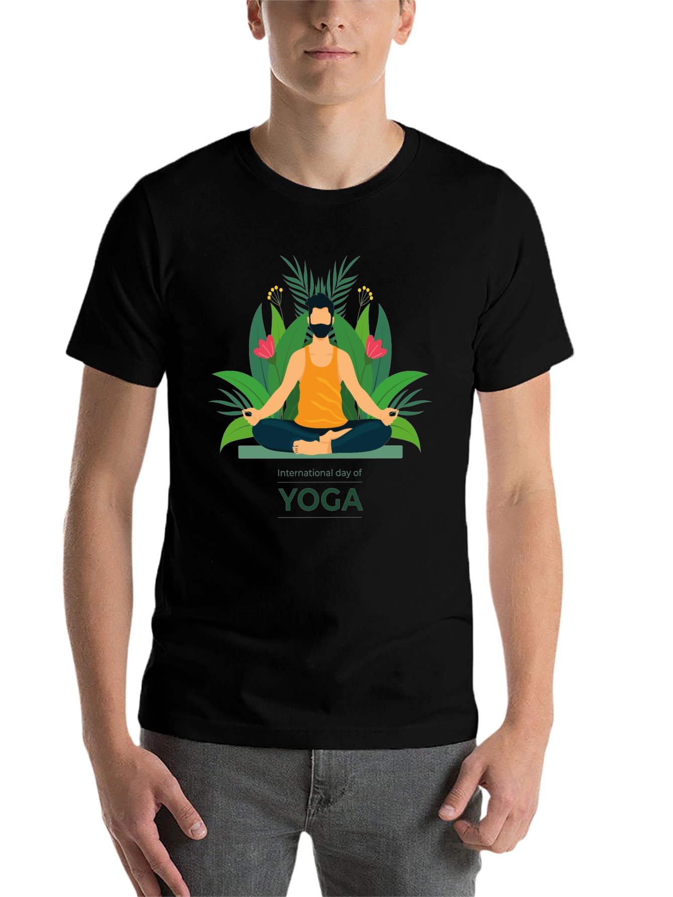 Black International Yoga Day Graphic Tee - Black view 7