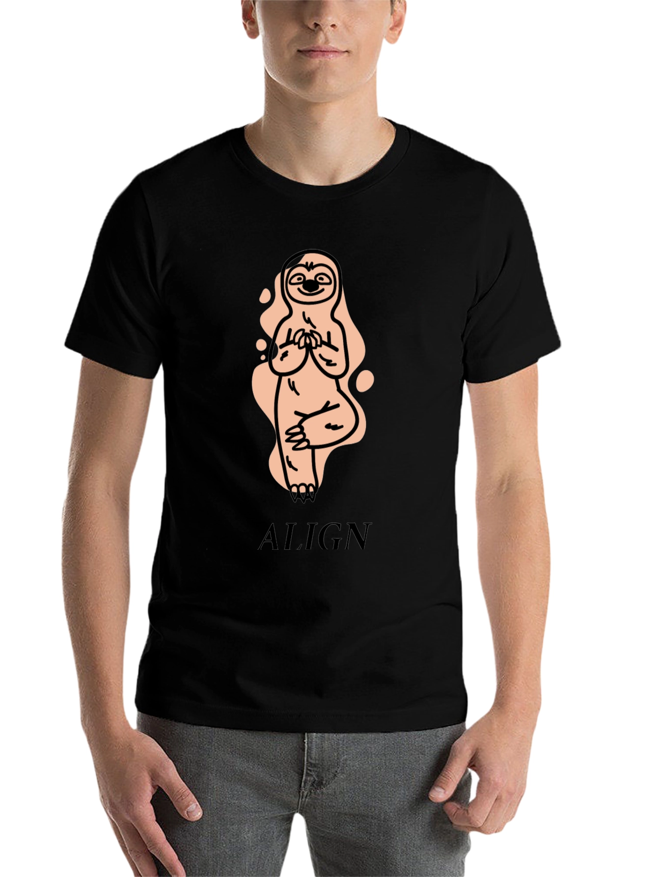 Black Yoga Sloth T-Shirt - Align Yourself view 7