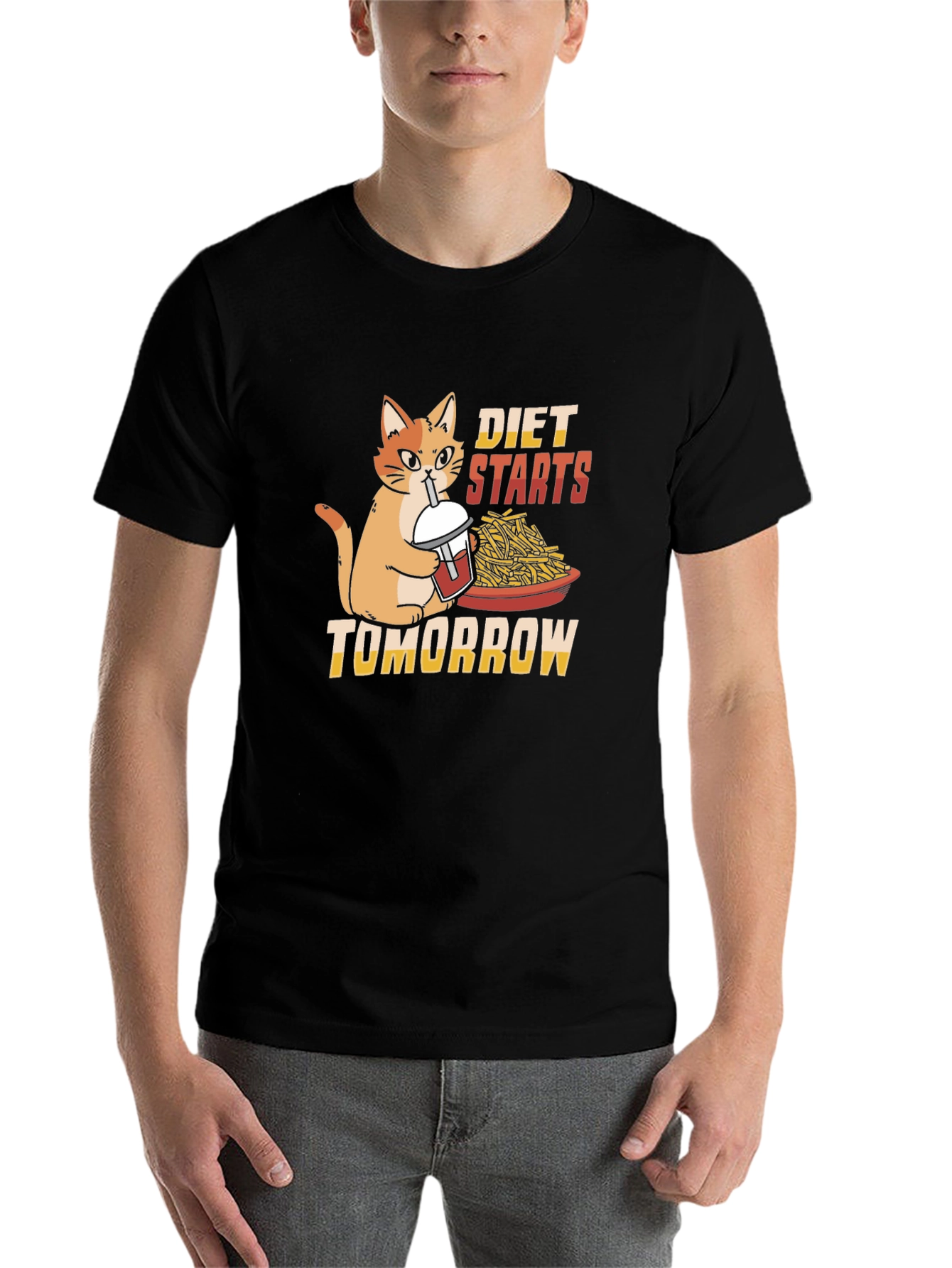 Black Diet Starts Tomorrow Funny Cat T-Shirt view 7