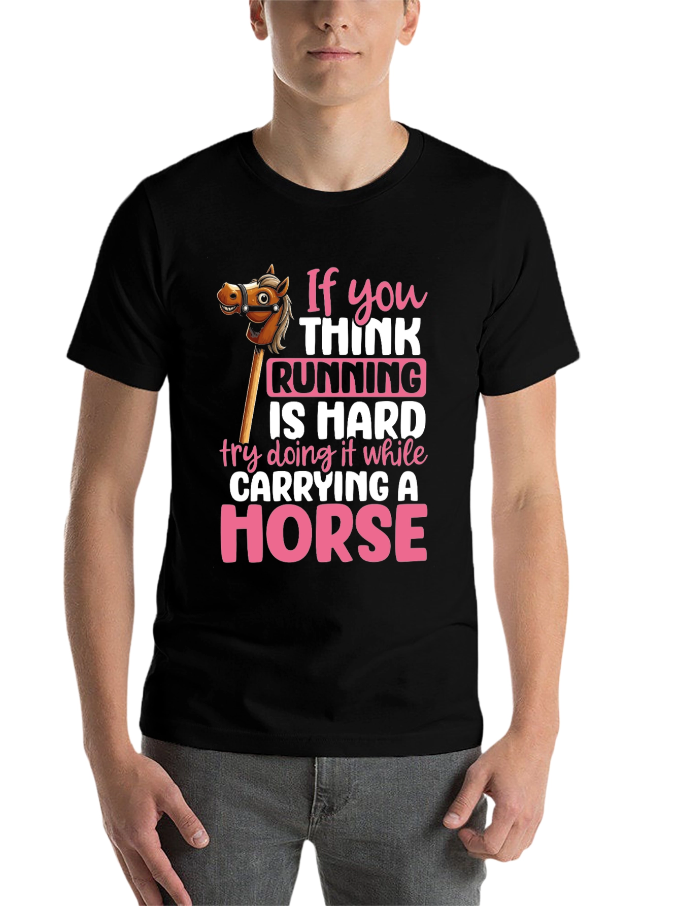 Black Running Is Hard Horse T-Shirt view 7