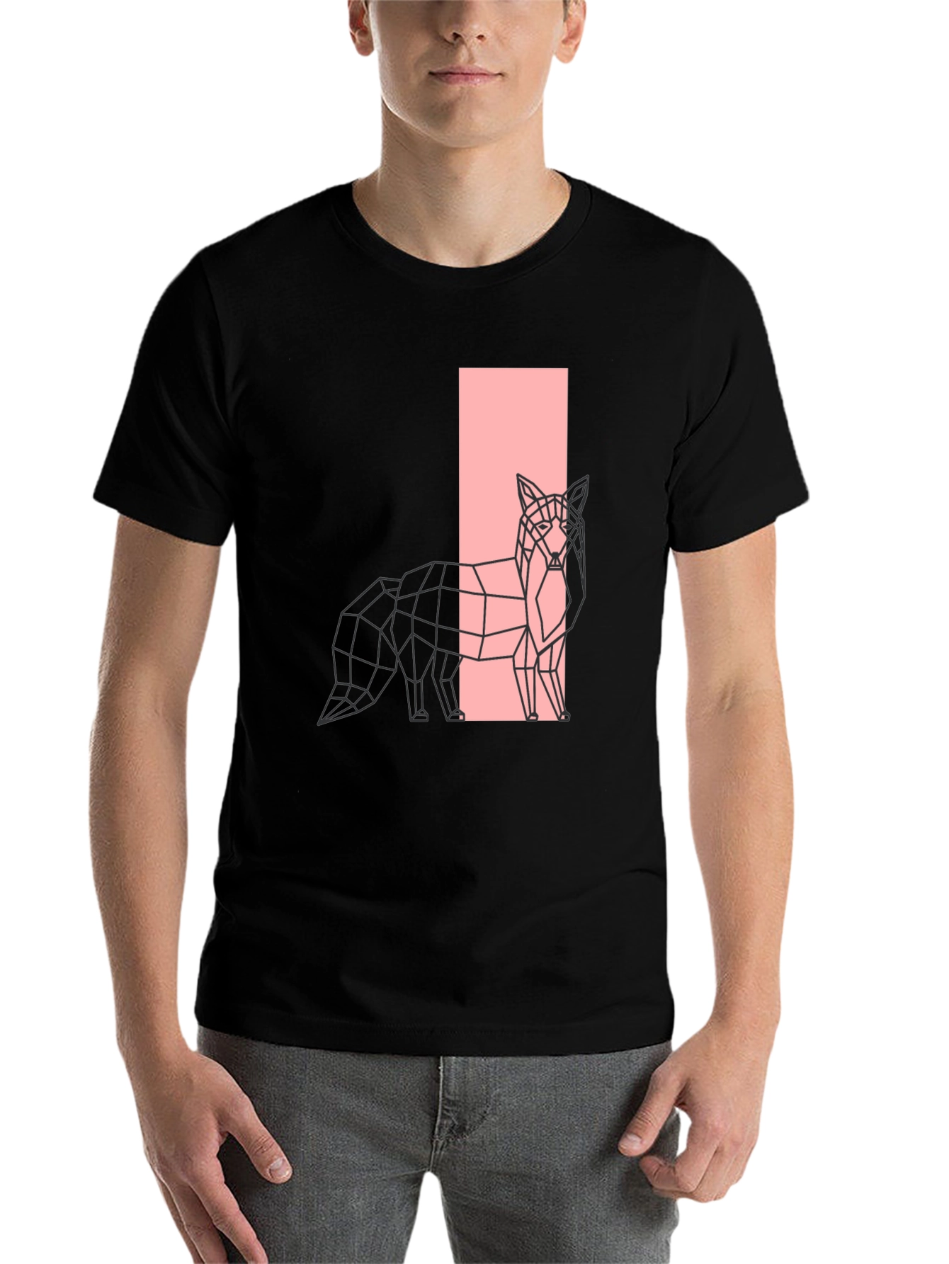 Black Geometric Fox Graphic Black T-Shirt view 7