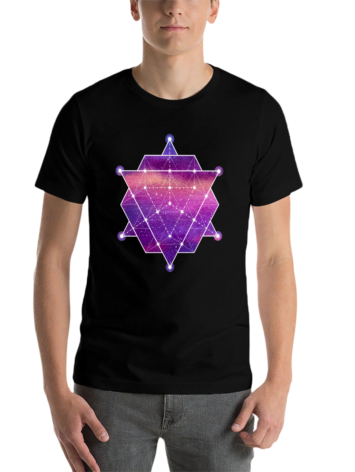 Black Geometric Galaxy Print Black T-Shirt view 7