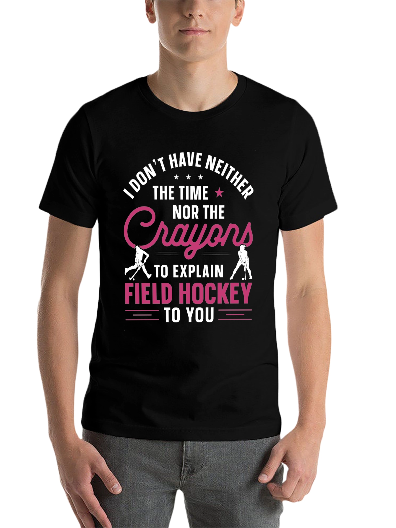 Black Funny Field Hockey T-Shirt - No Time, No Crayons view 7