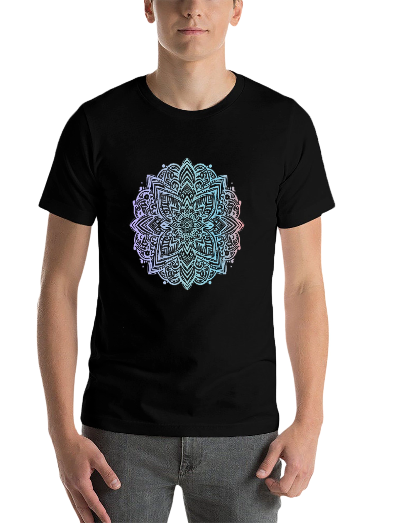 Black Mandala Print Black T-Shirt view 7