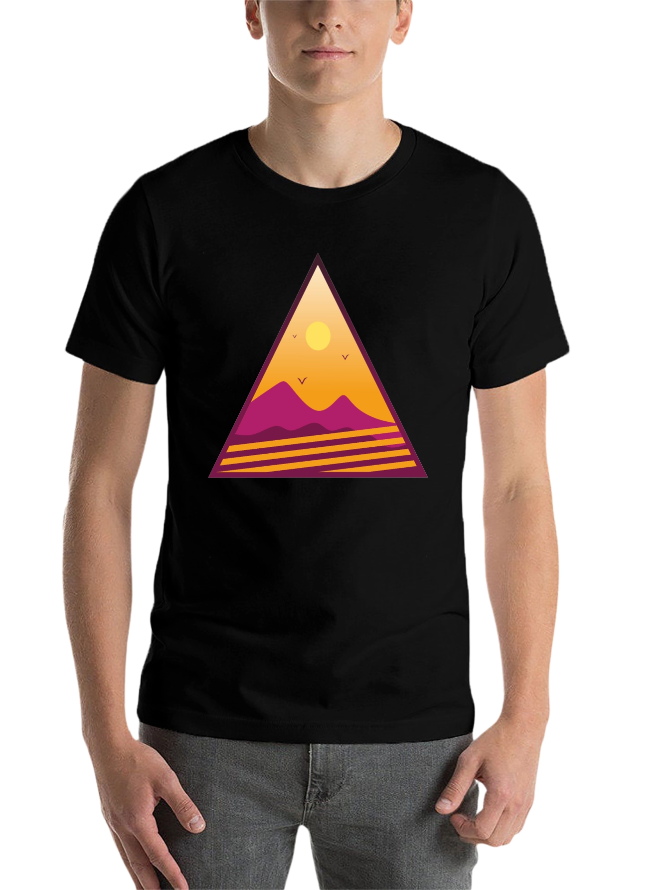 Black Retro Sunset Triangle Graphic Tee - Black view 7