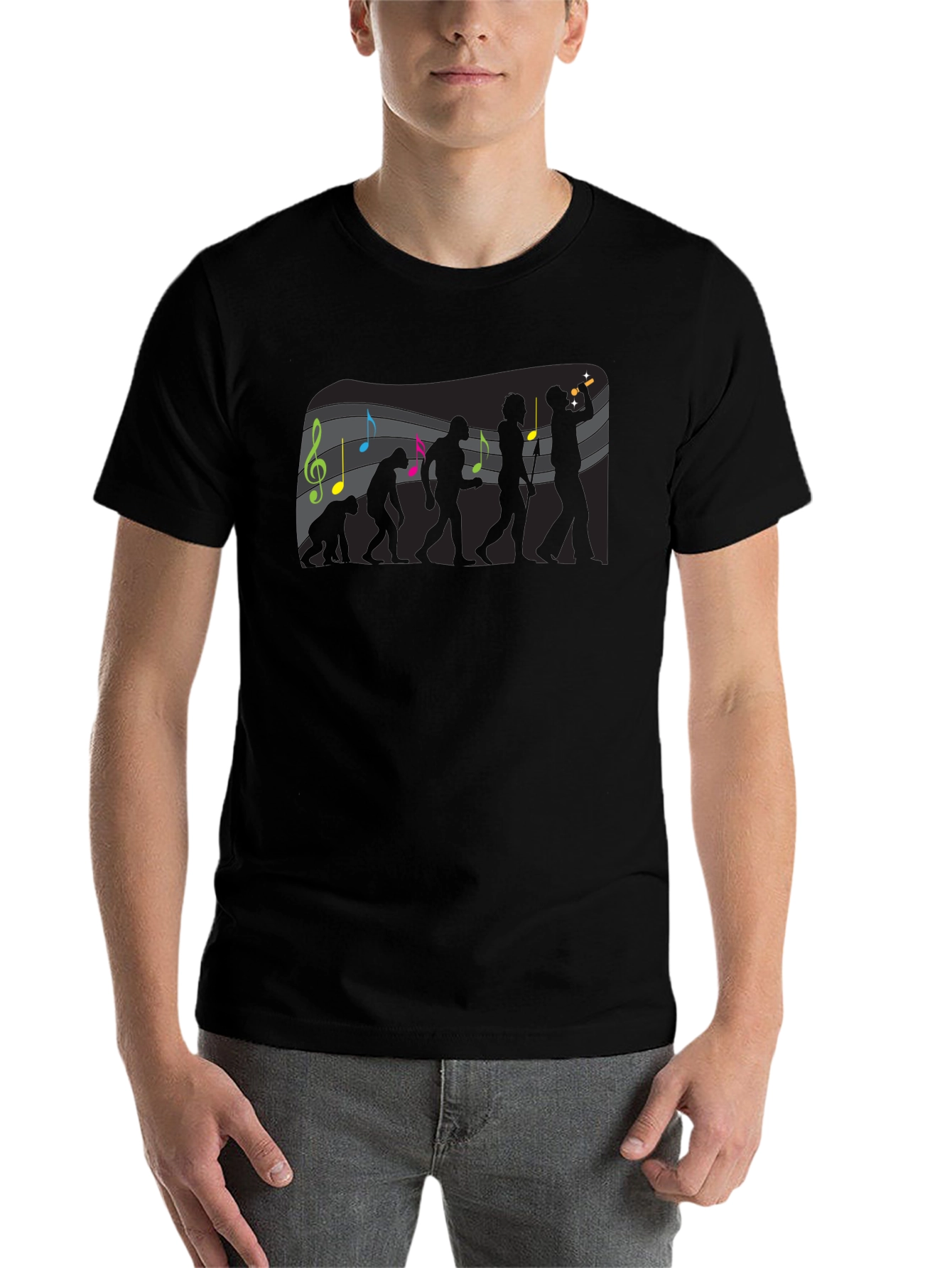 Black Evolution of Music Men's Black Graphic Tee view 7