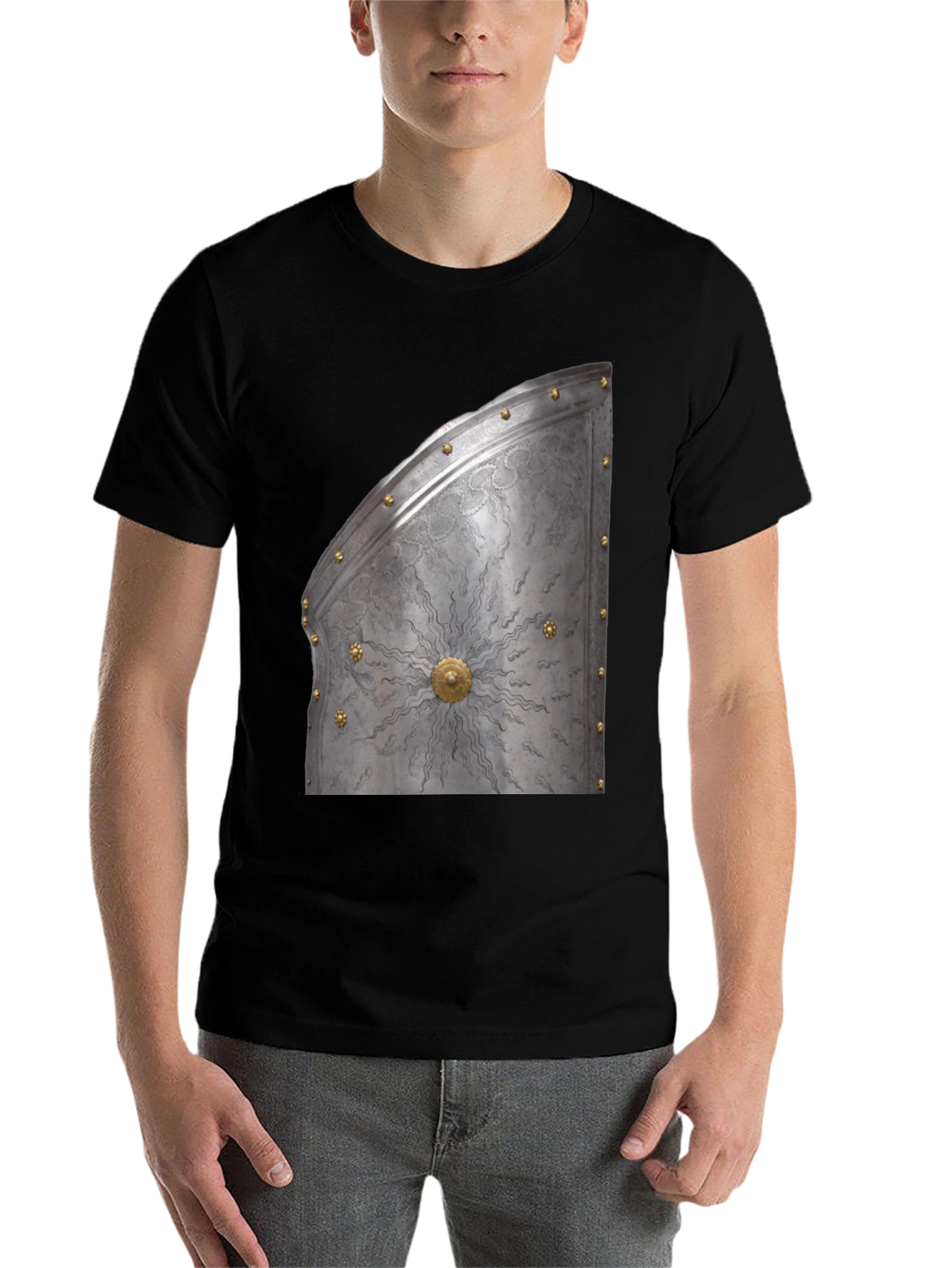 Black Medieval Knight Armor Graphic Tee - Unique Design view 7