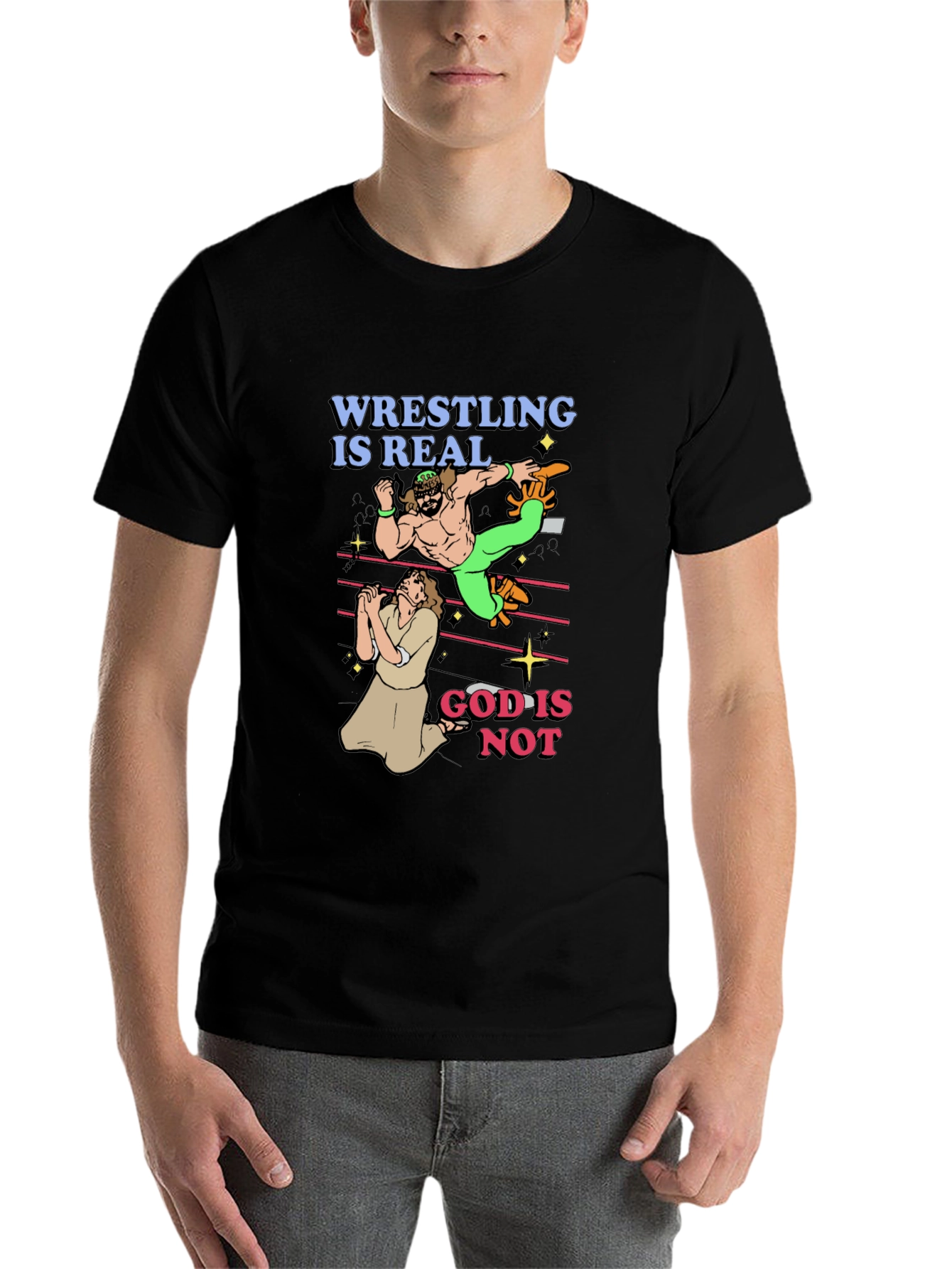 Black Wrestling is Real - Funny Graphic T-Shirt view 7