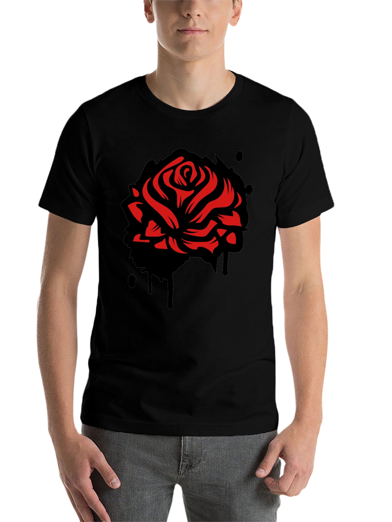 Black Red Rose Graphic Black T-Shirt view 7