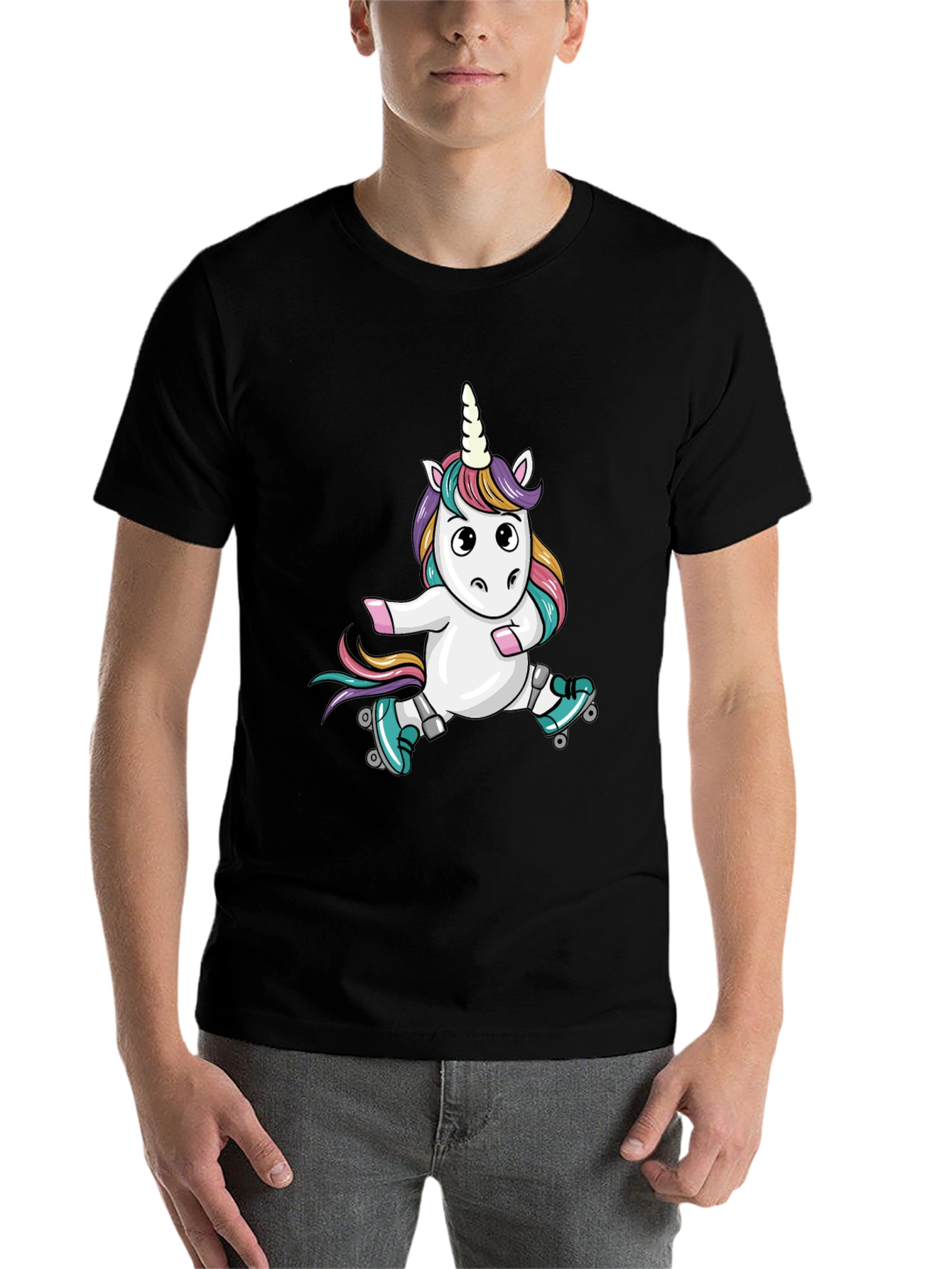 Black Unicorn Roller Skate Black T-Shirt view 7