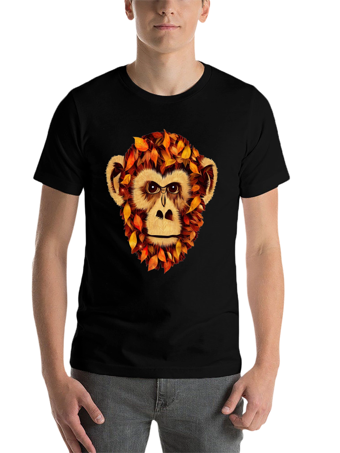 Black Autumn Monkey Graphic T-Shirt - Unique Fall Apparel view 7