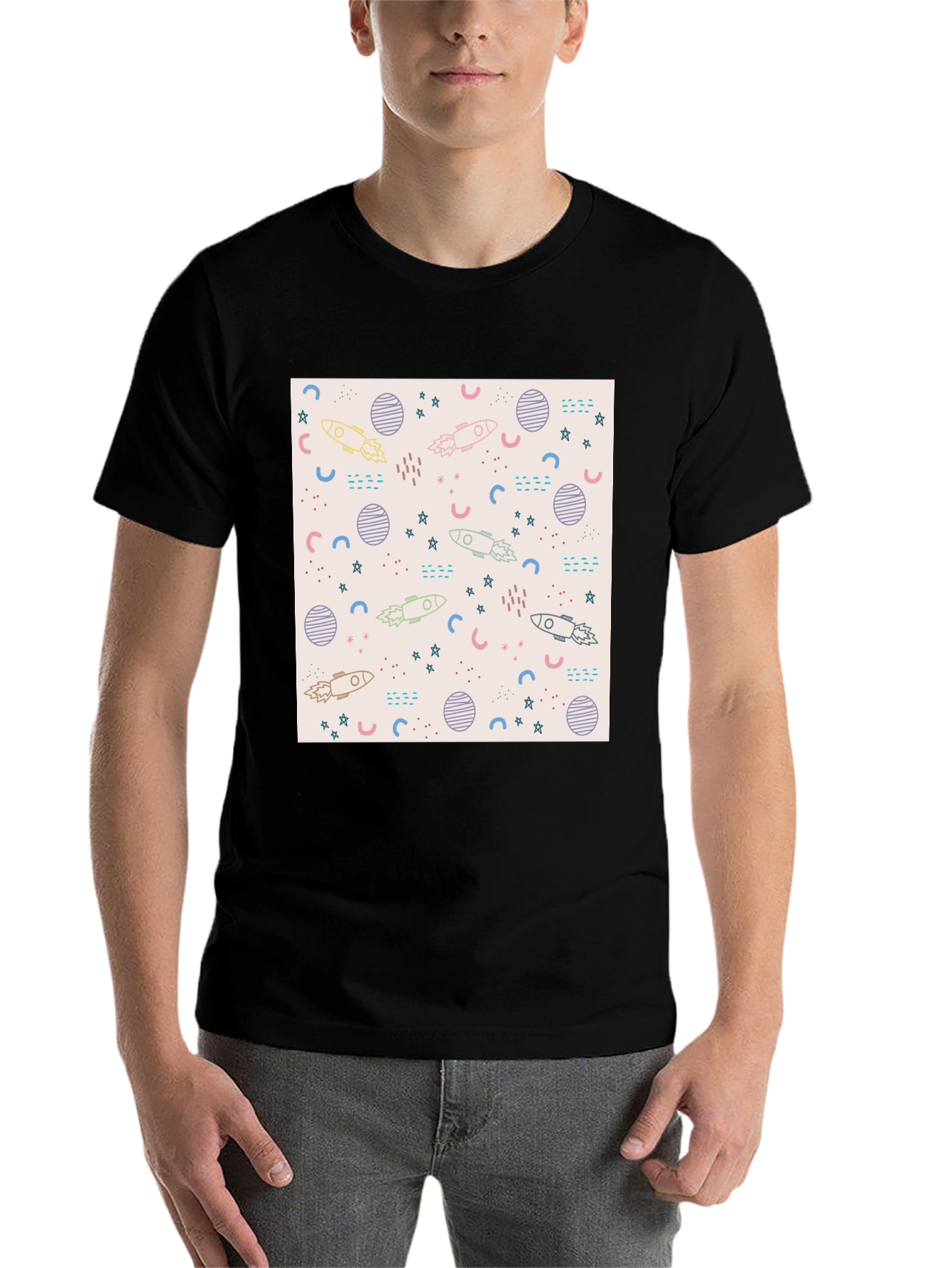 Galaxy Rocket Print Black T-Shirt - 7