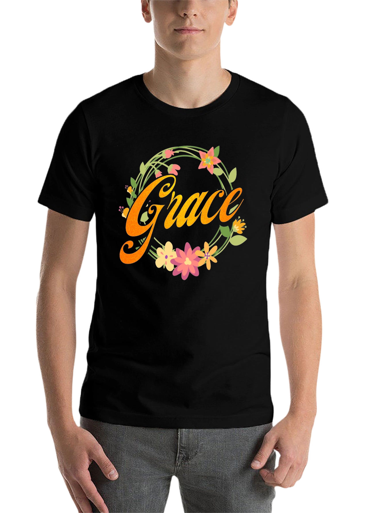 Black Grace Floral Wreath Graphic Tee - Stylish Comfort view 7