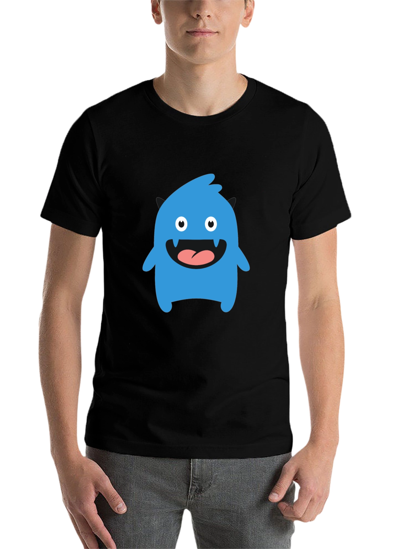 Black Fun Blue Monster Graphic Tee - Black Cotton T-Shirt view 7