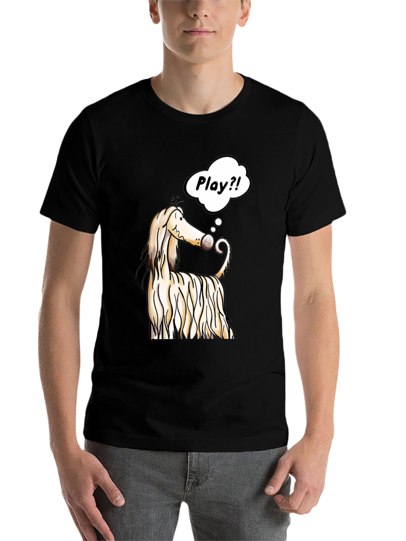 Black Dog Cartoon Play T-Shirt - Black Cotton Tee view 7